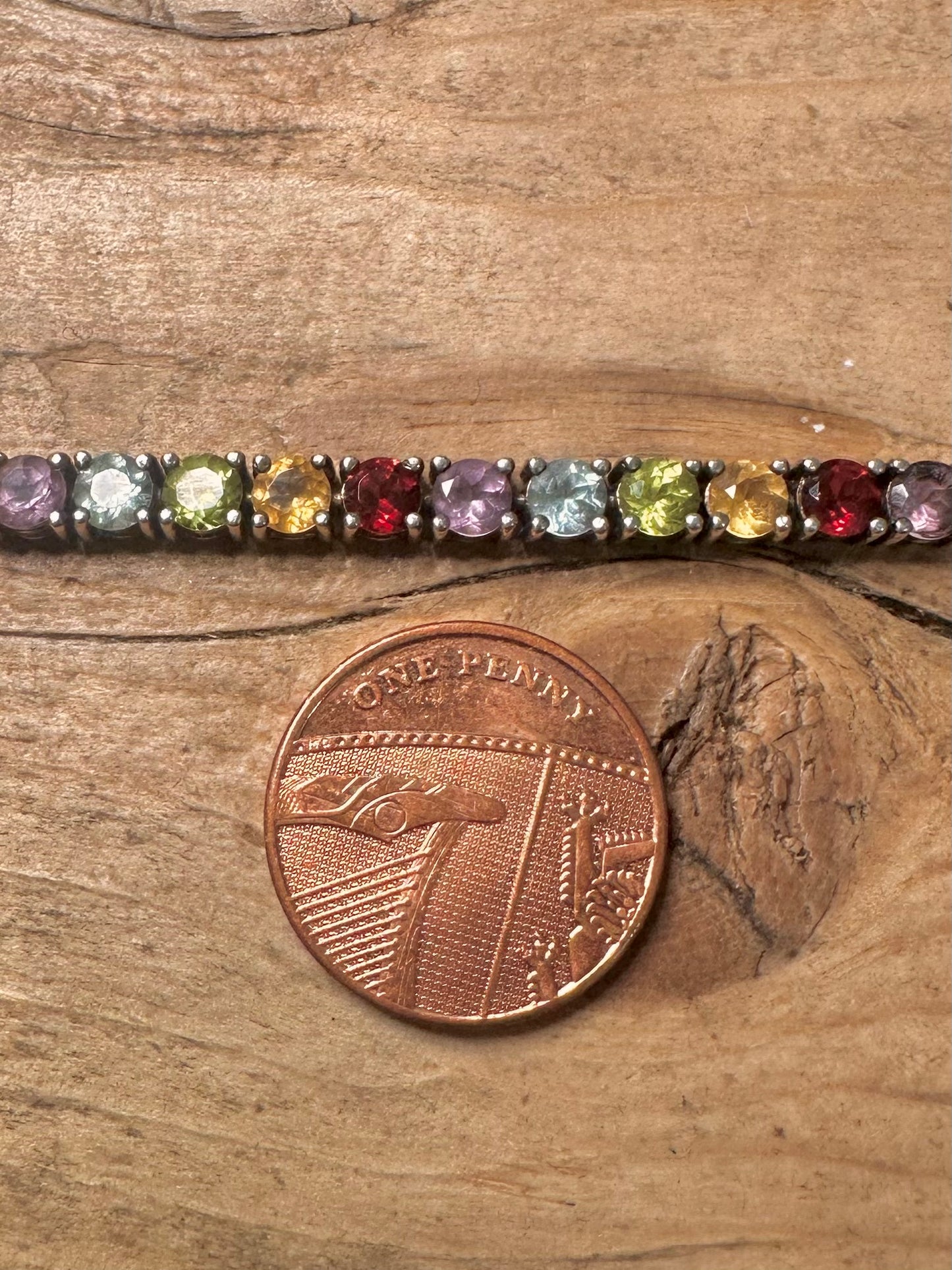Modern 2004 Multi Gemstone Tennis 925 Silver Bracelet
