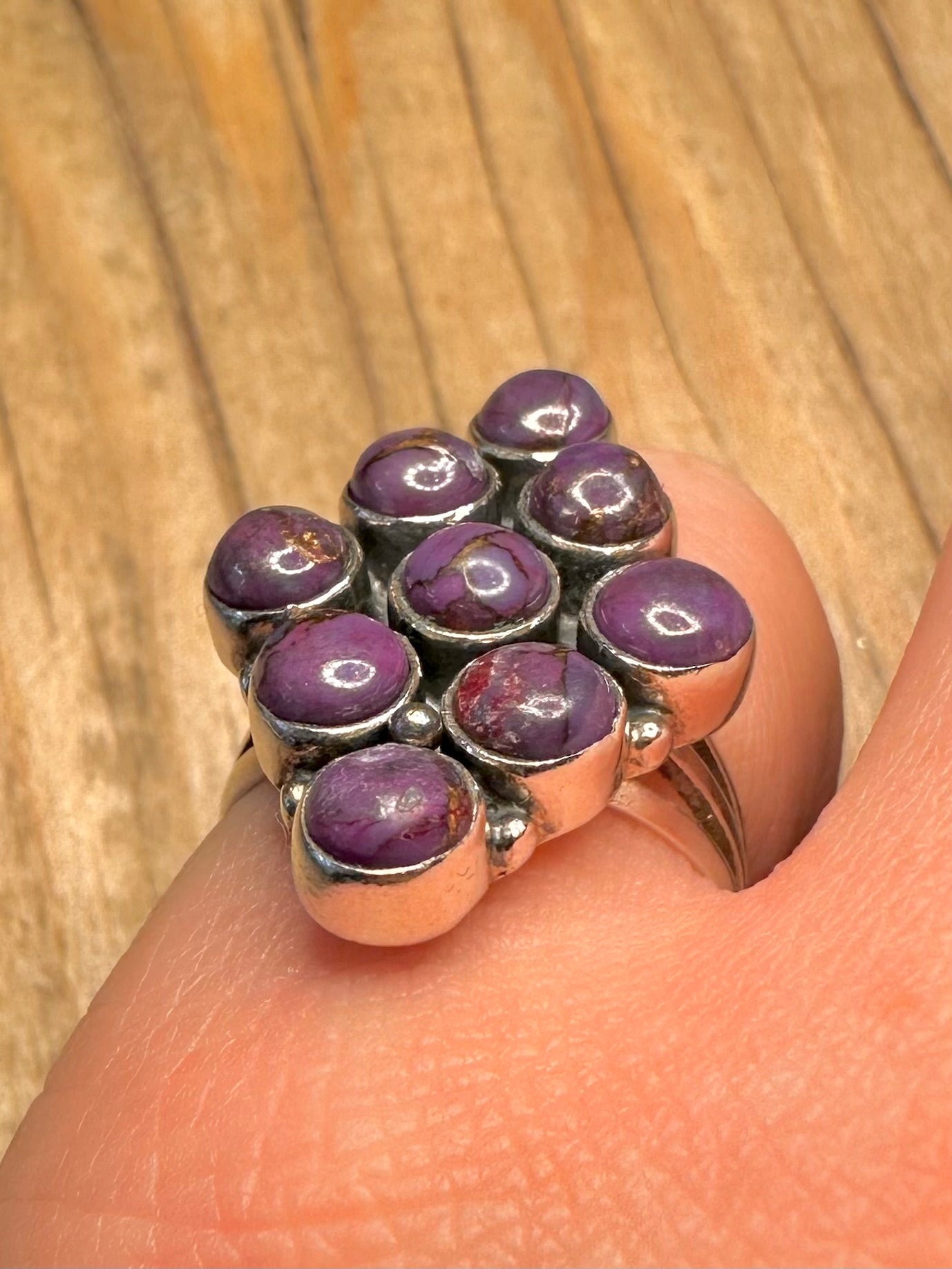 Vintage Purple Turquoise Cluster 925 Sterling Silver Size O1/2 Ring