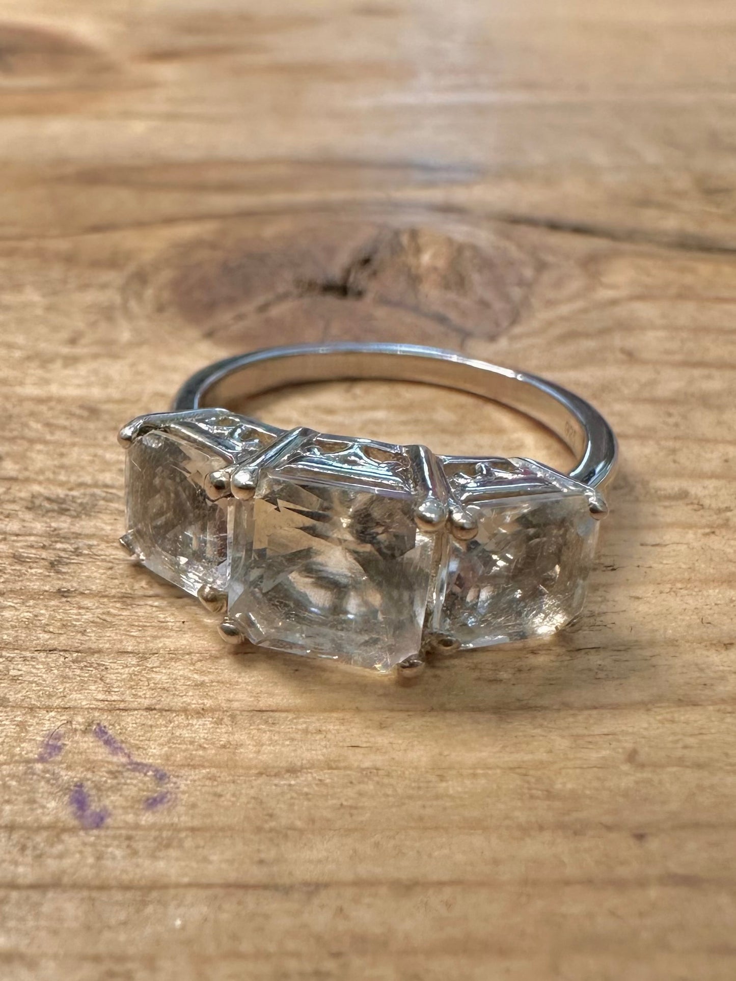 Vintage Square CZ Trilogy 925 Silver Size M1/2 Ring