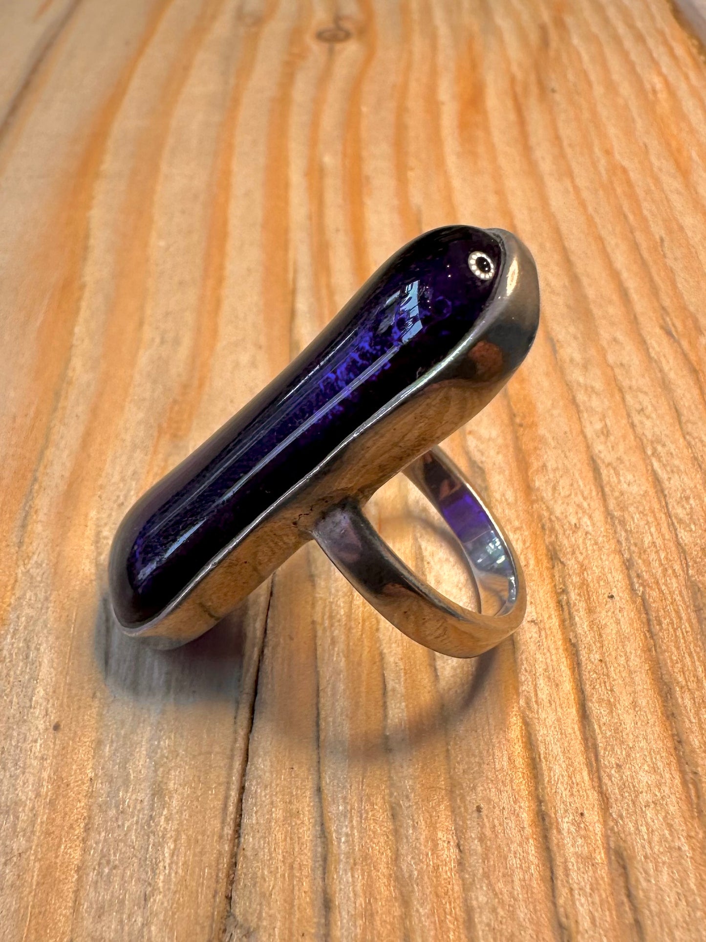 Abstract Long Dark Blue 925 Sterling Silver Size Q Ring