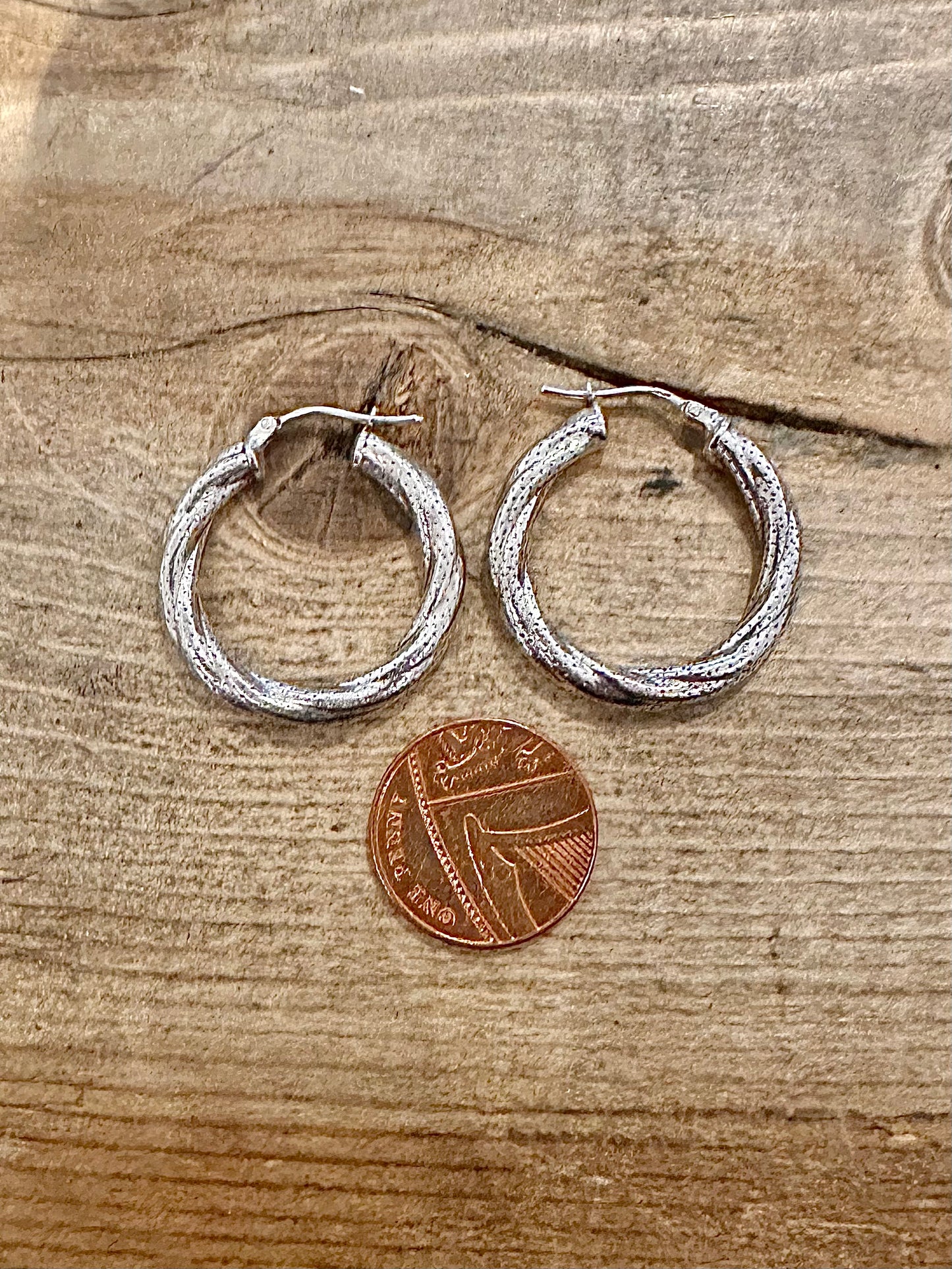 Vintage Thick Rounded Twisted Dot Textured 925 Silver Hoops