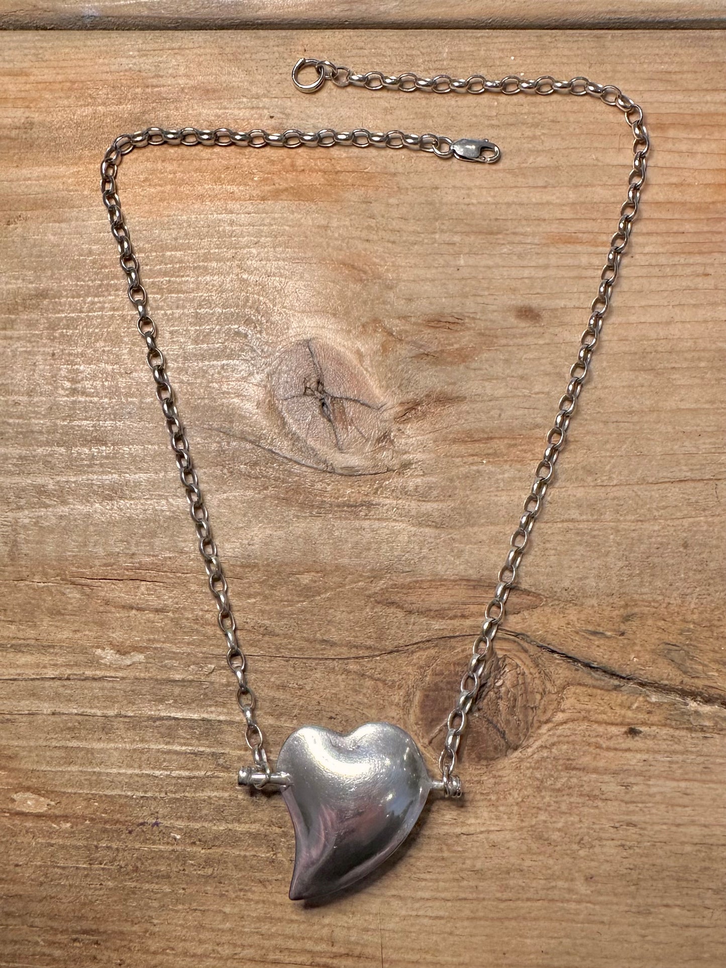 Abstract 2000 Heart Belcher Chain 925 Silver 17 inch Necklace