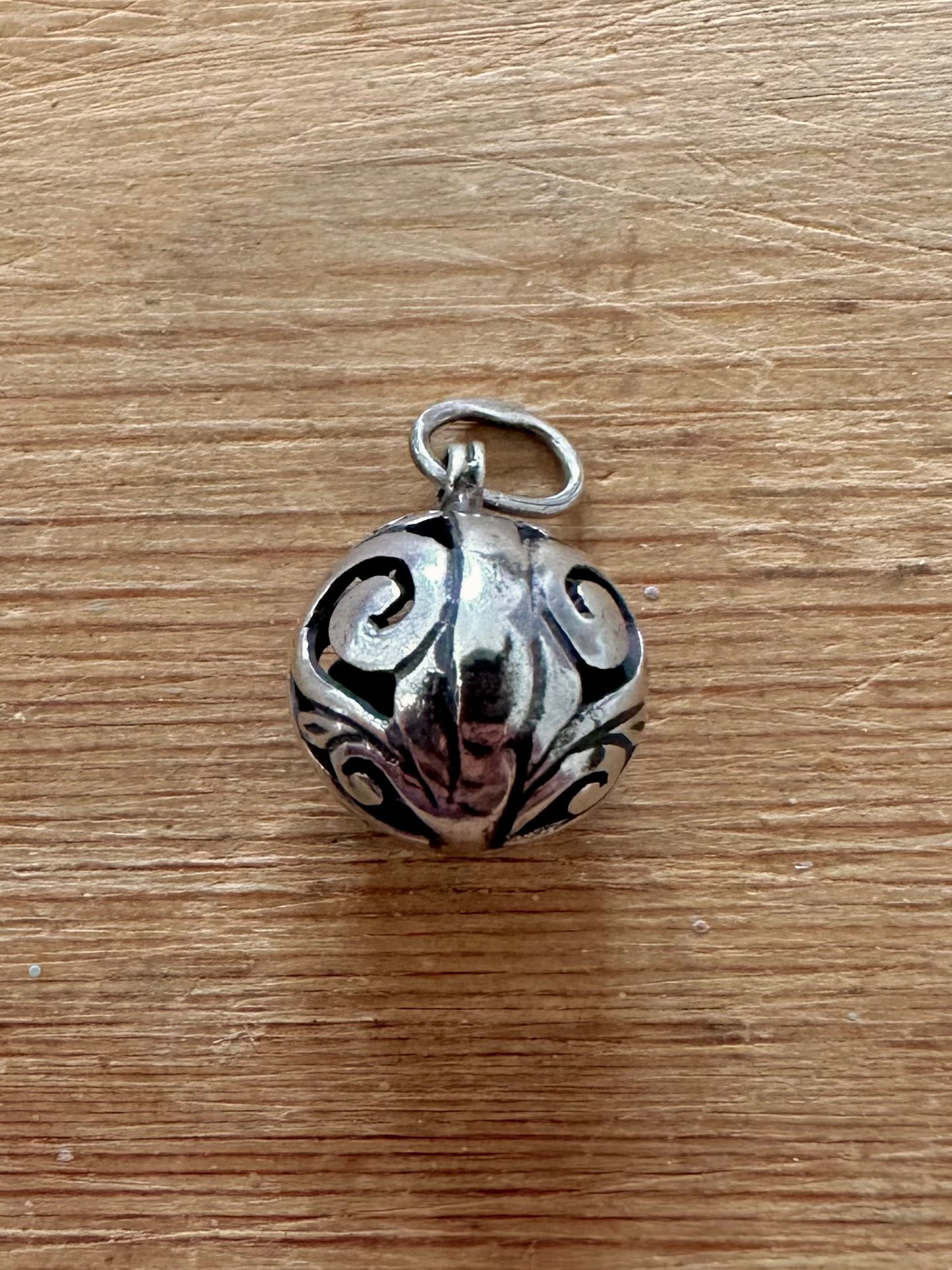 Vintage Ornate Hollow Ball 925 Silver Pendant