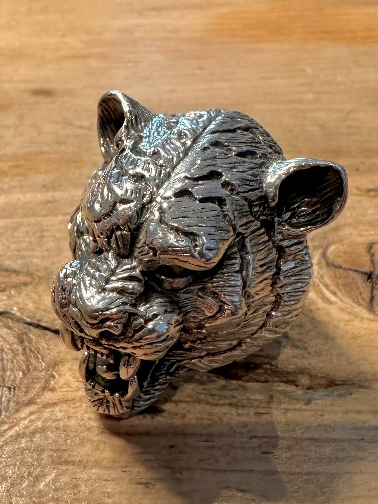 Large Tigers Head Black Stone Eyes 925 Silver Size W Ring