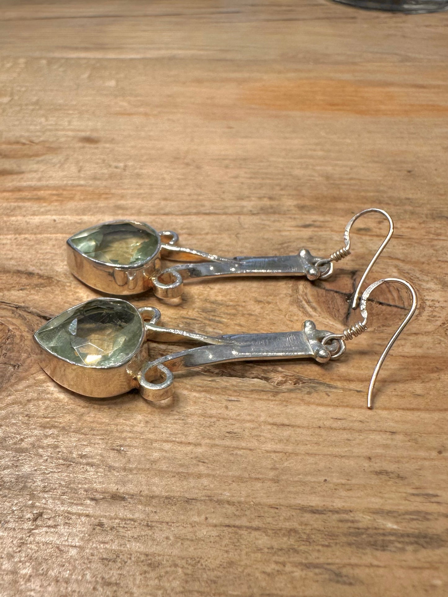 Vintage Green Amethyst Dangle 925 Silver Earrings