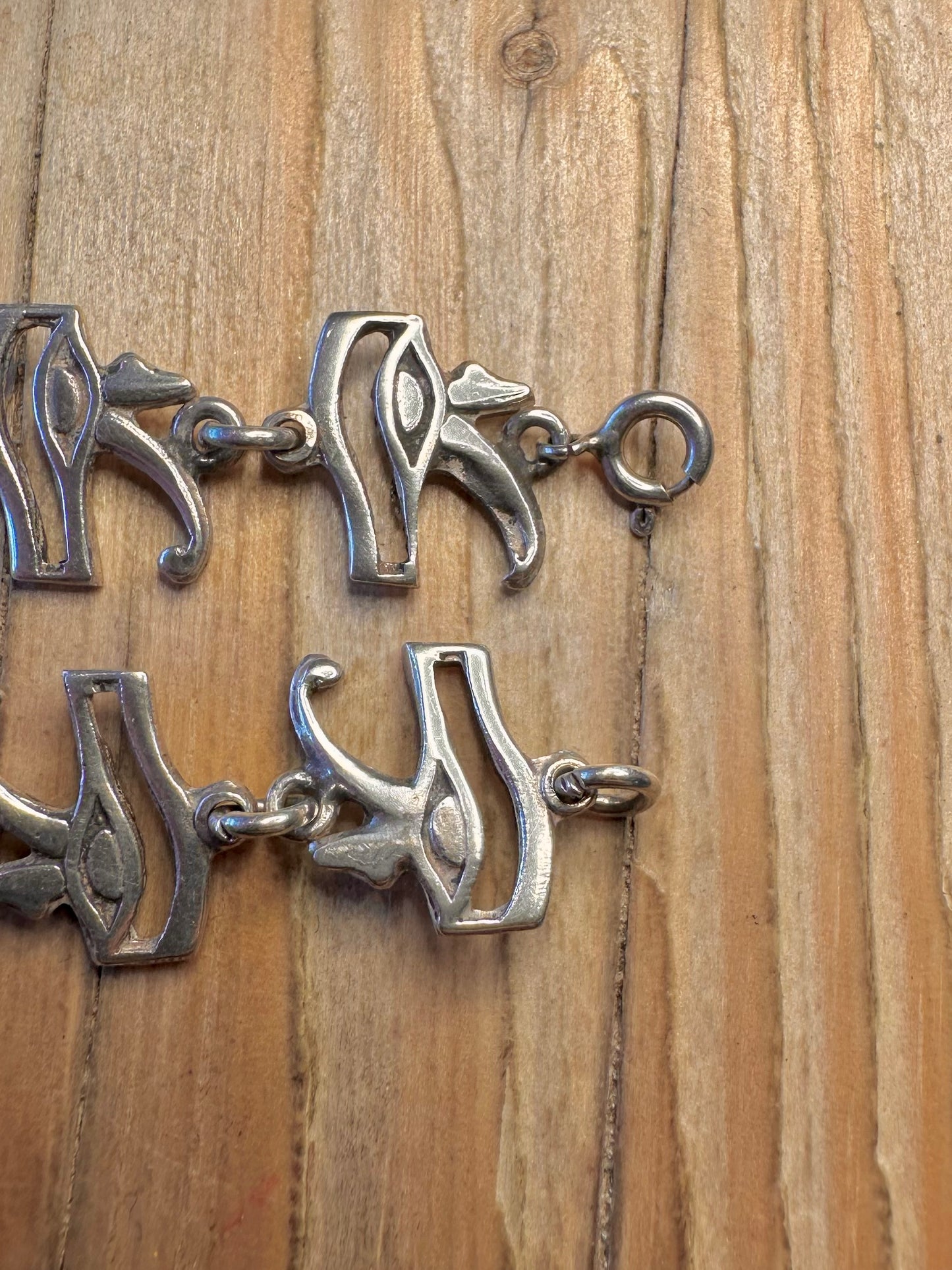 Vintage Eye of Horus Egyptian 925 Sterling Silver 7.8 inch Bracelet