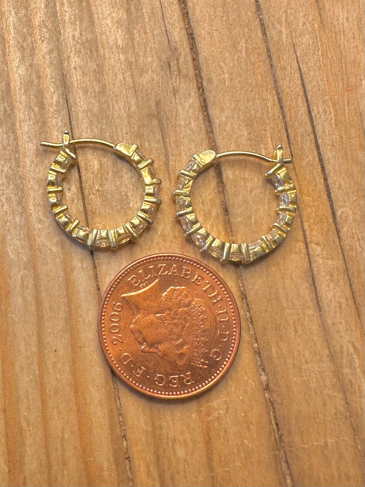 Modern CZ Gold on 925 Sterling Silver Hoop Earrings