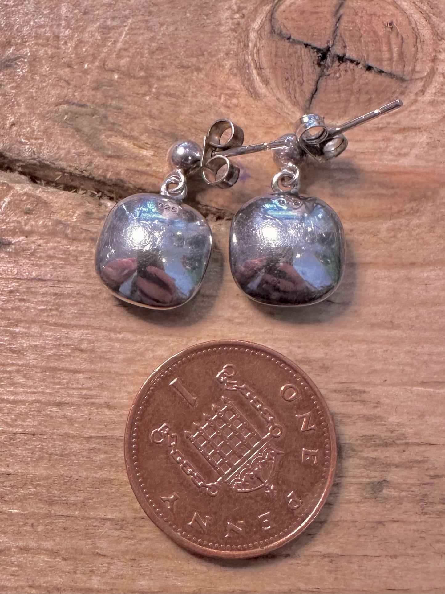 Modern Blue Square 925 Silver Earrings