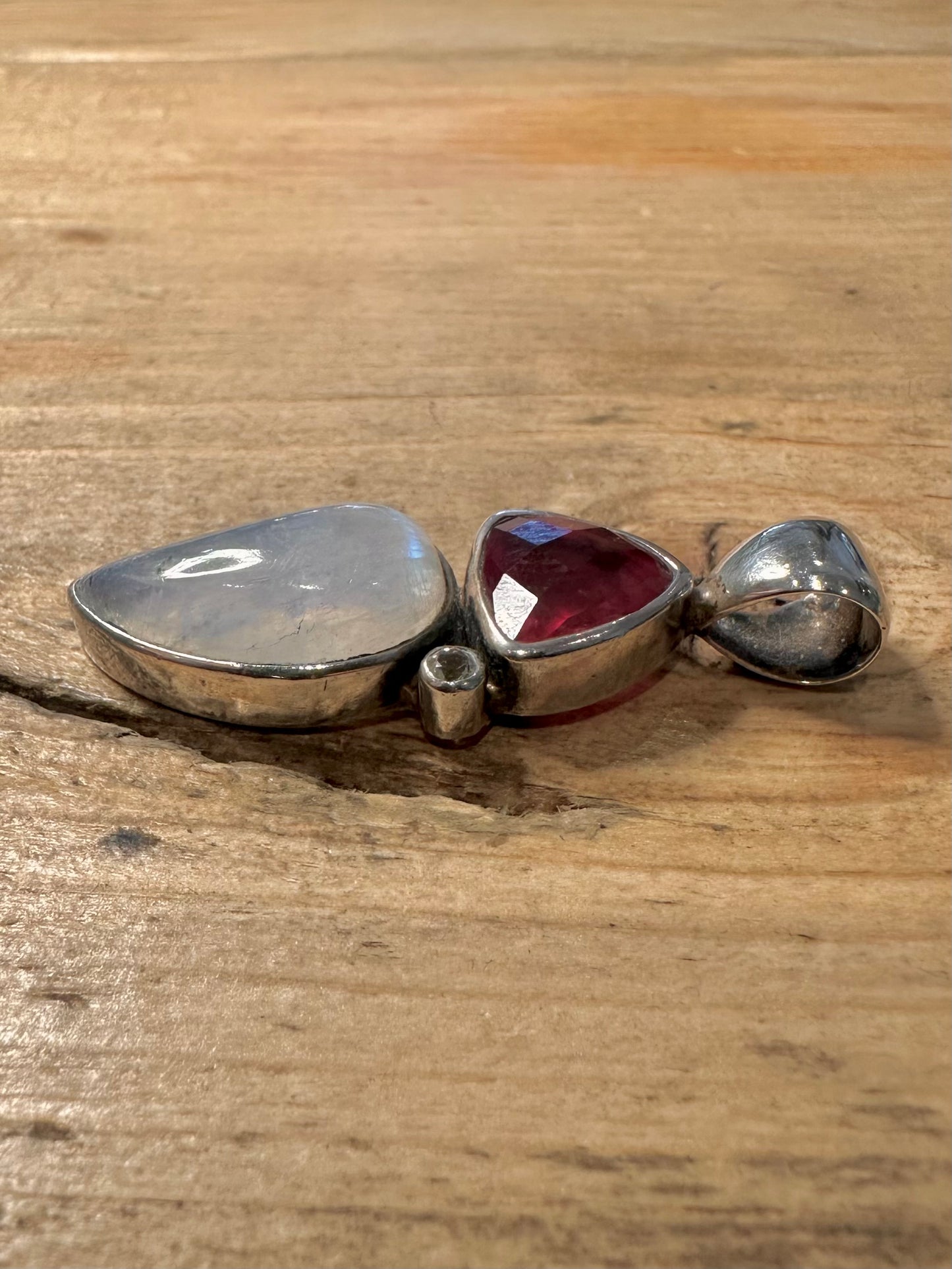 Stunning Moonstone and Red Stone 925 Silver Pendant