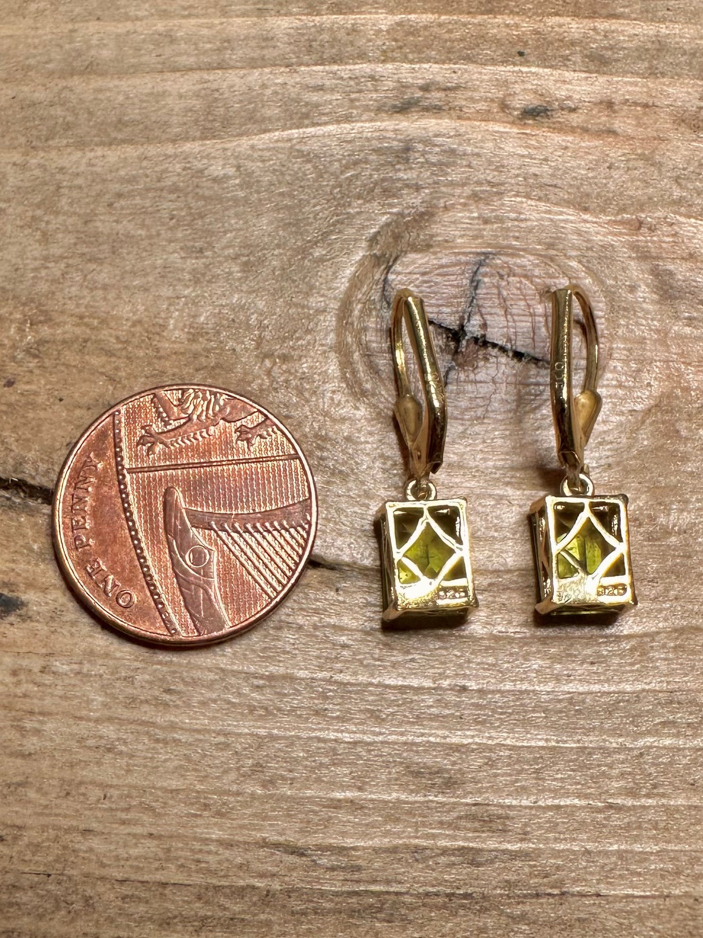 Modernist Green Gemstone Gold on 925 Silver Earrings