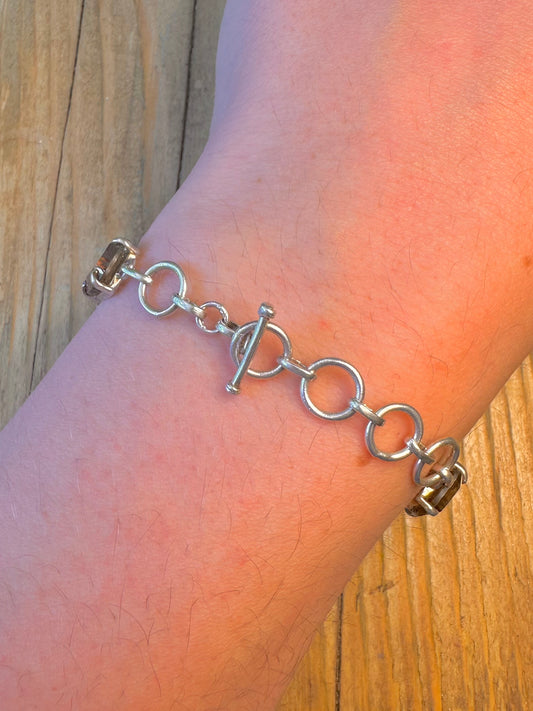 Yellow and Purple Stone T Bar Clasp 925 Sterling Silver Bracelet