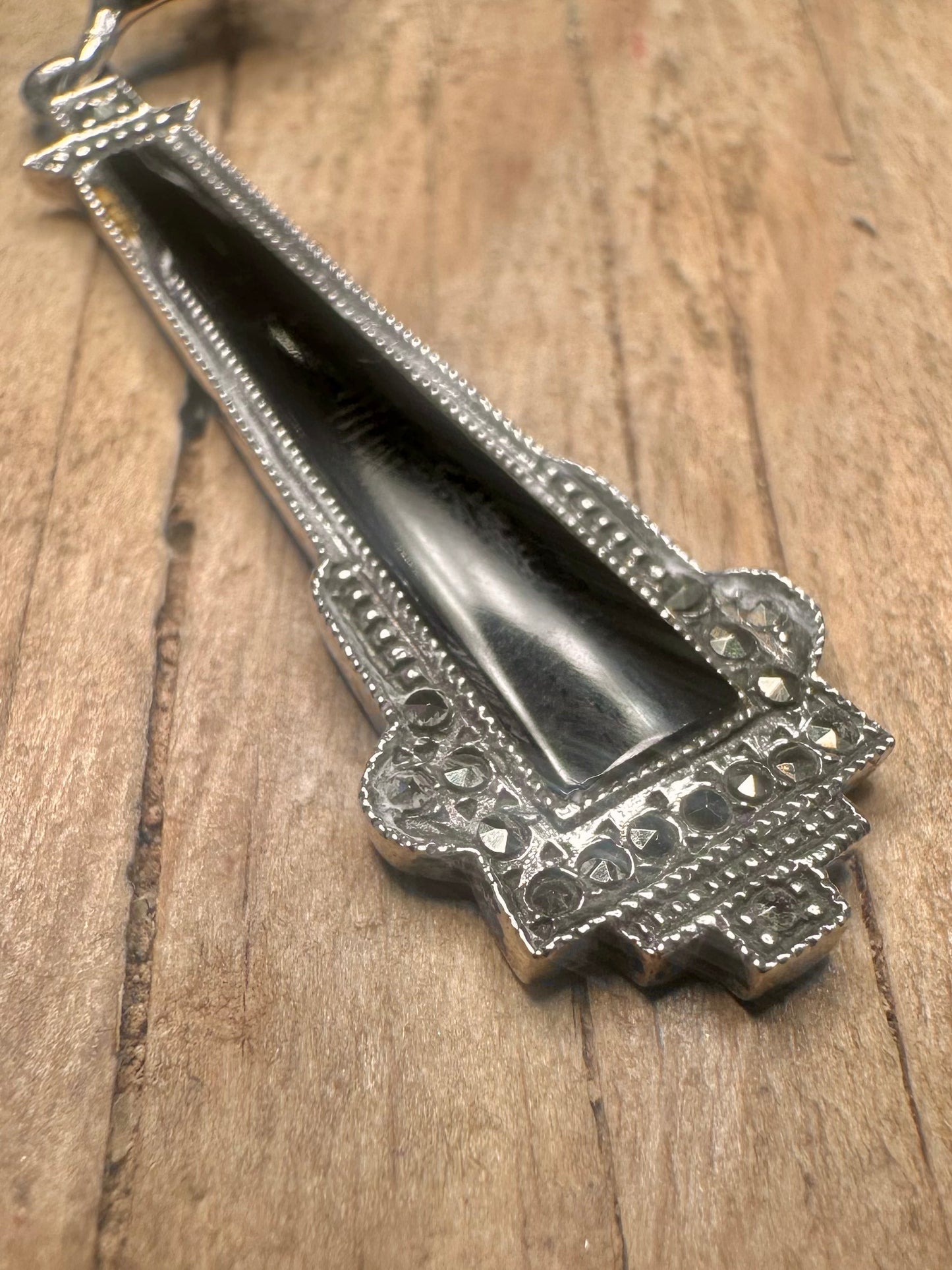 Vintage Art Deco Onyx and Marcasite 925 Sterling Silver Earrings