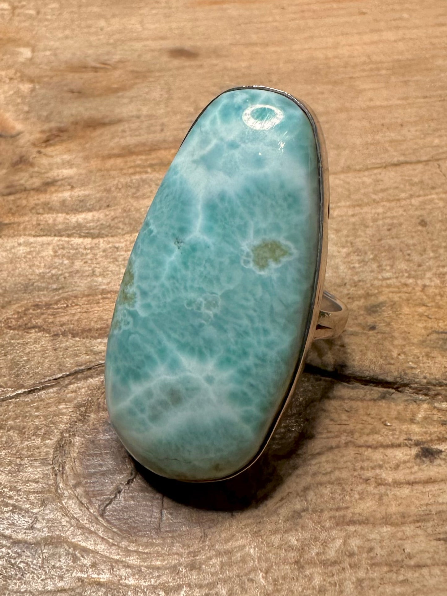 Vintage Elongated Larimar 925 Silver Size U Ring