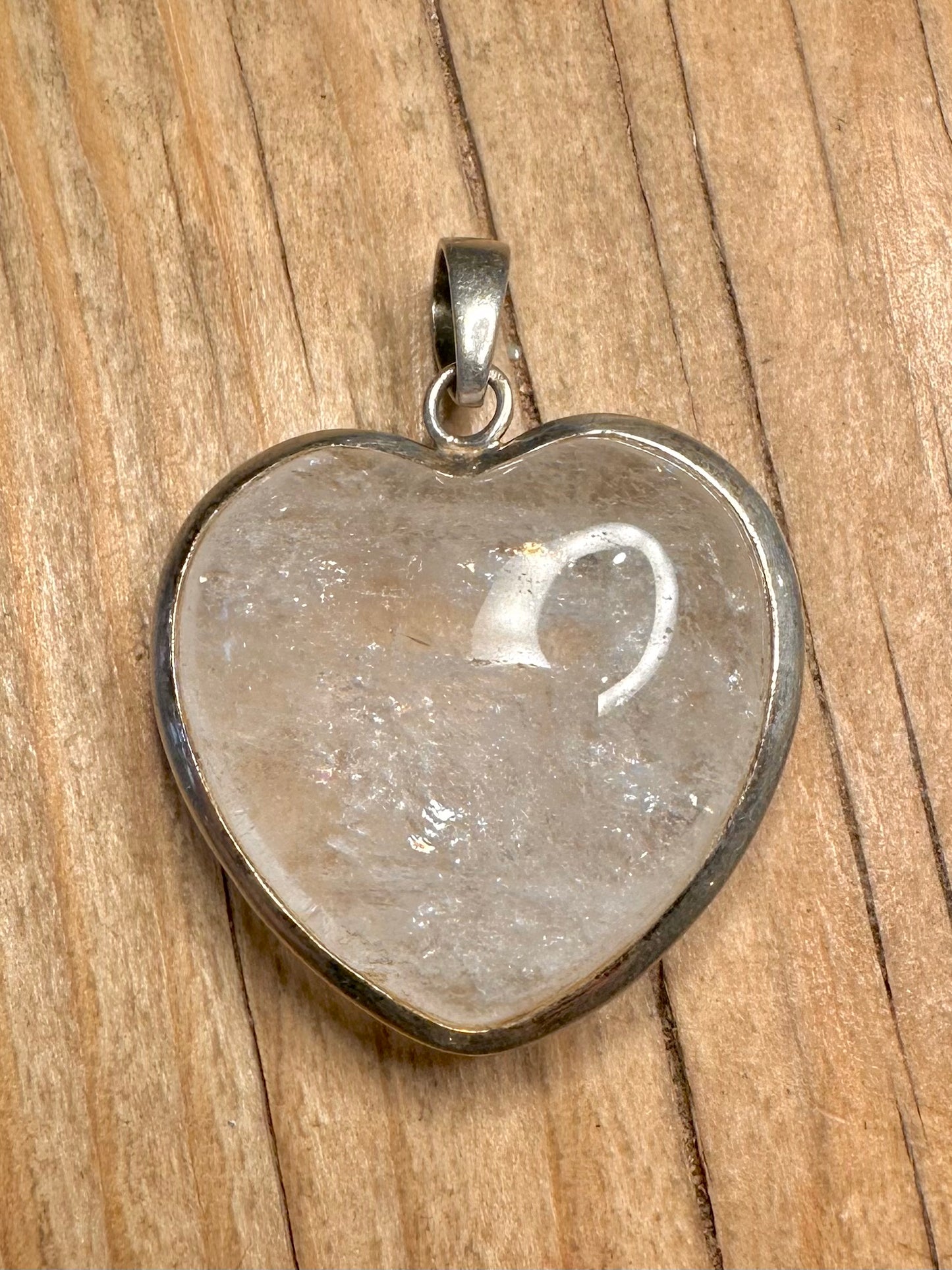 Vintage White Quarts Heart 925 Sterling Silver Pendant