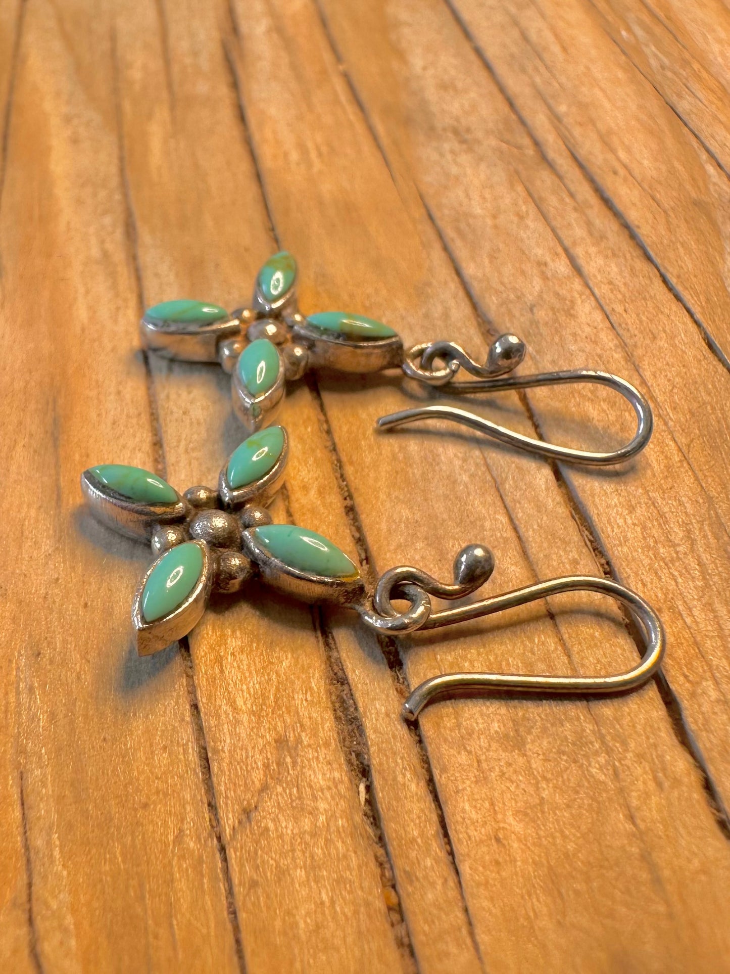 Vintage Turquoise Flower 925 Silver Earrings