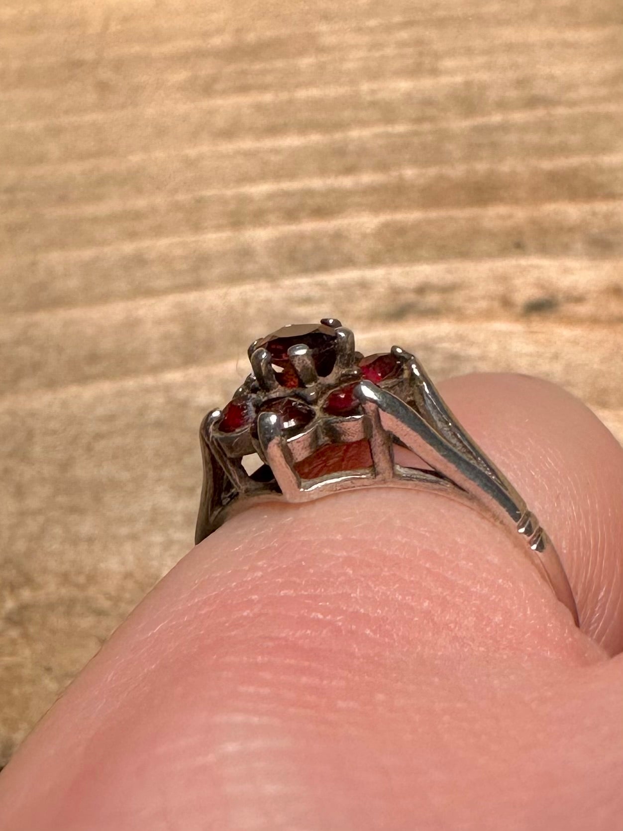 Vintage Garnet Cluster 925 Silver Size L Ring