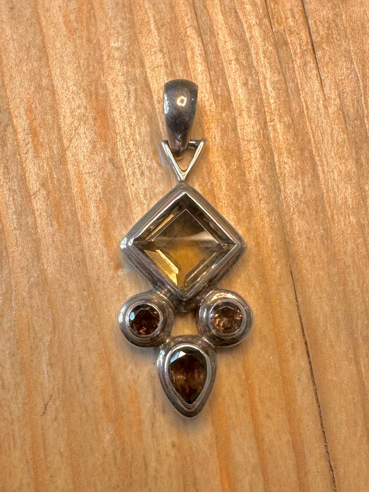 Vintage Smokey Quarts 925 Sterling Silver Pendant