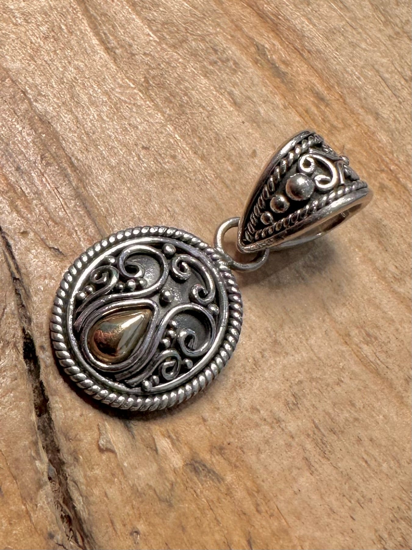 Vintage Boho Tribal 18k Gold and 925 Silver Pendant