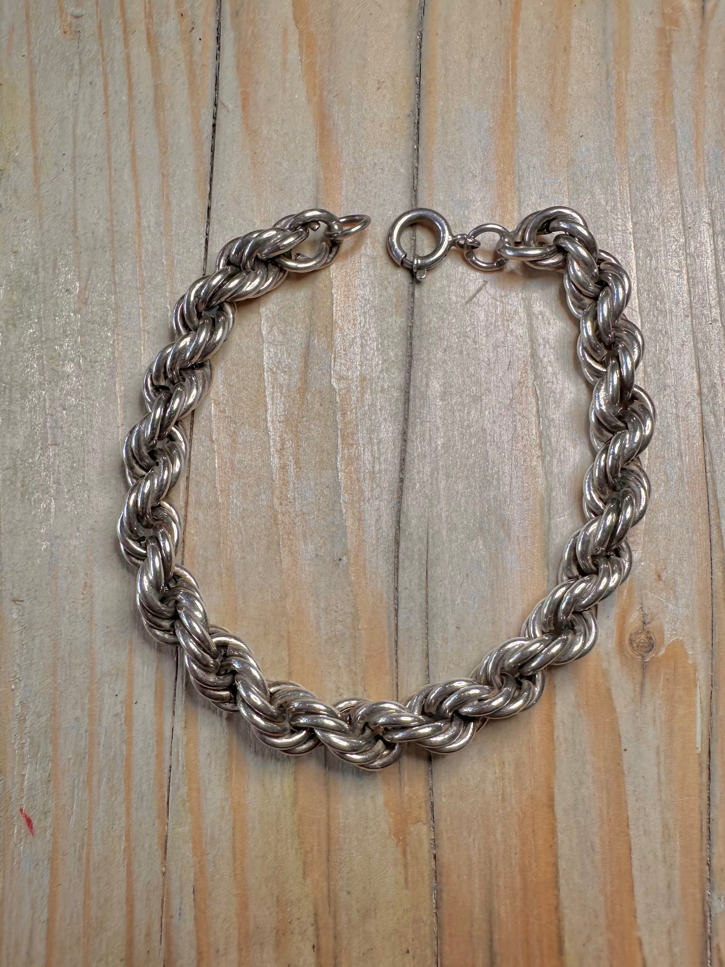 Vintage Chunky Rope Chain 925 Sterling Silver 7.8 inch Bracelet