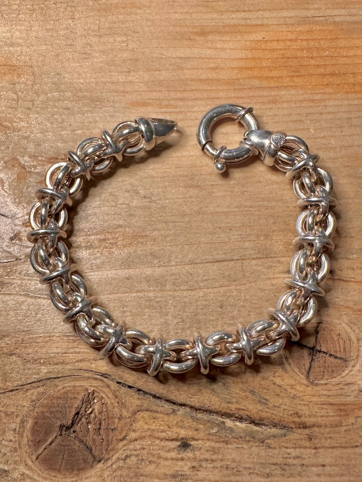 Vintage Chunky Unique Link 925 Silver 8.3 inch Bracelet