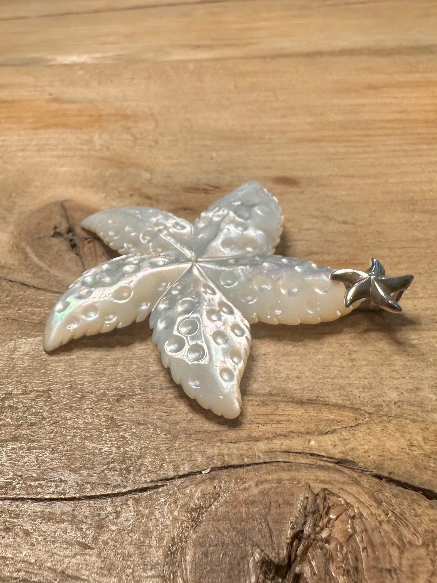 Vintage Mother of Pearl Starfish 925 Silver Pendant