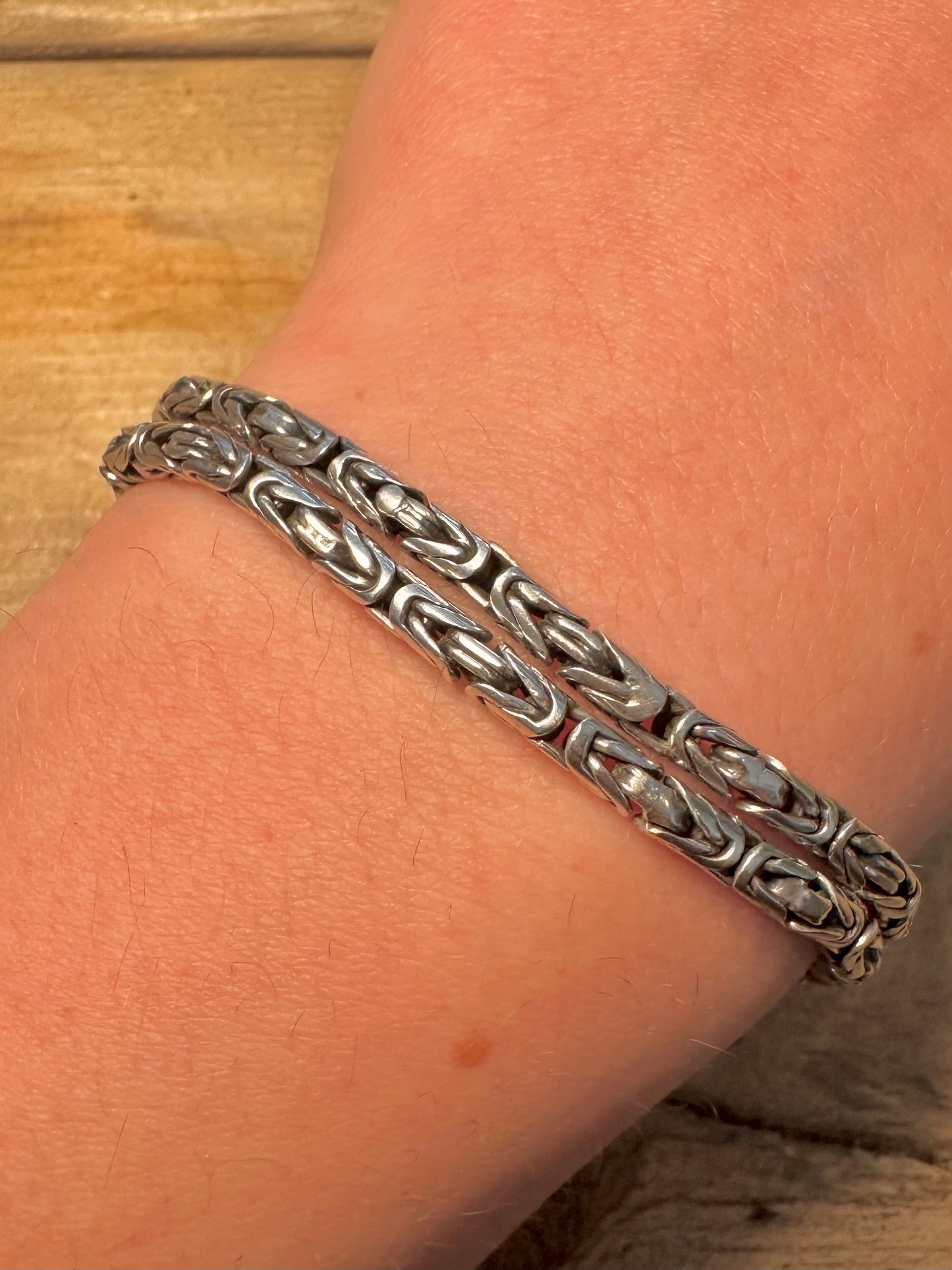 Vintage Double Byzantine Link Hook Clasp 925 Silver 8 inch Bracelet