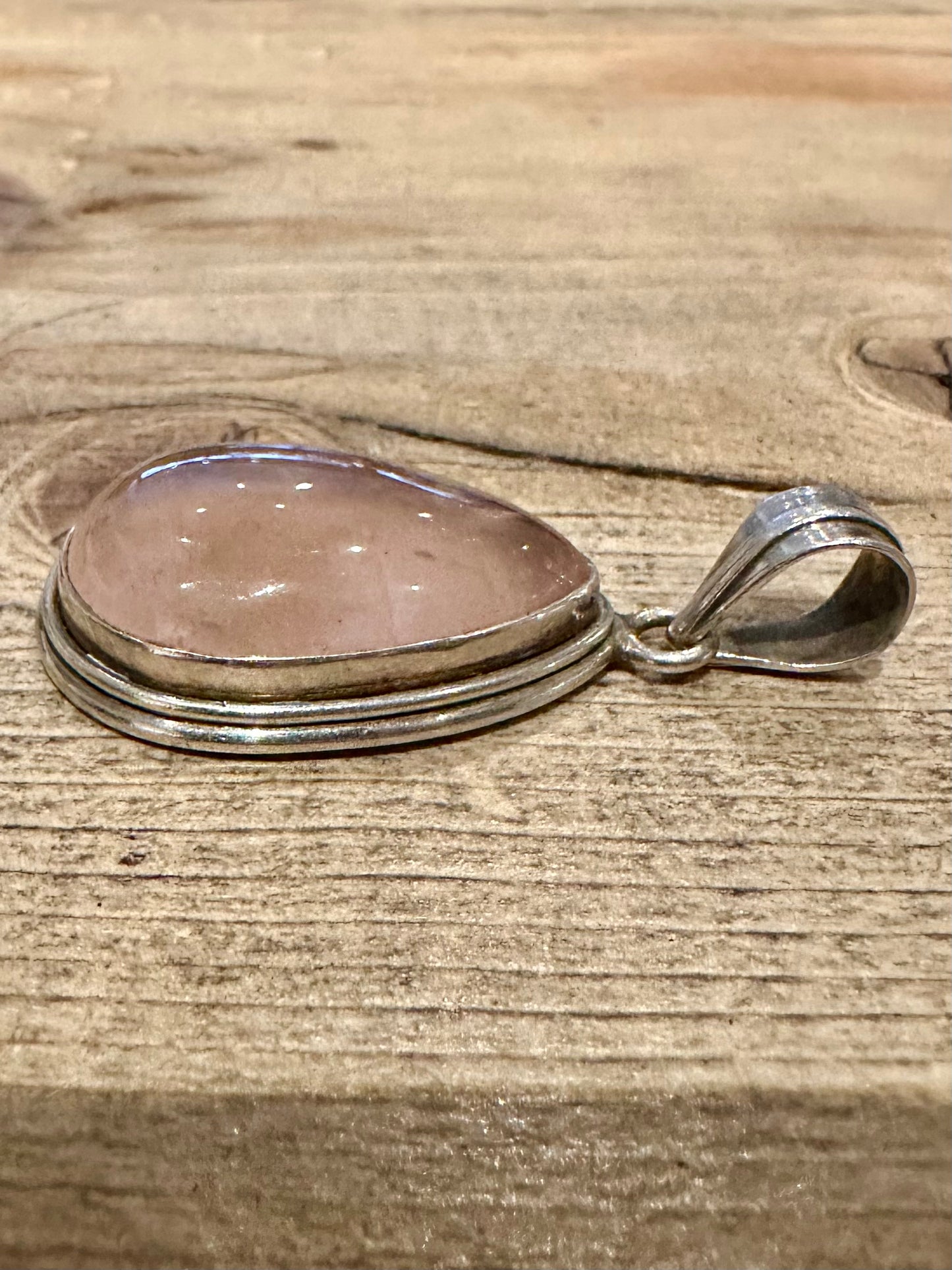 Vintage Rose Quarts Tear Drop 925 Silver Pendant