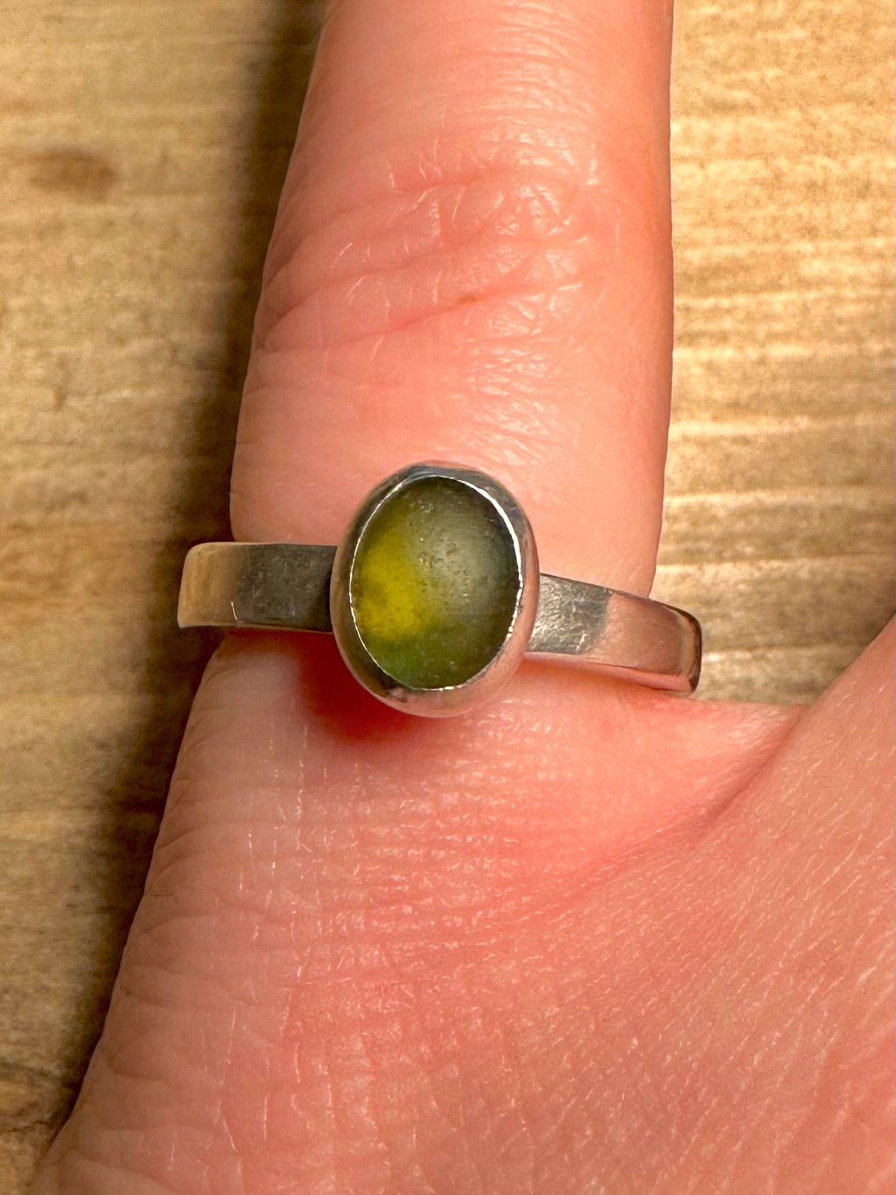 Modernist Green Stone 925 Silver Size K Ring