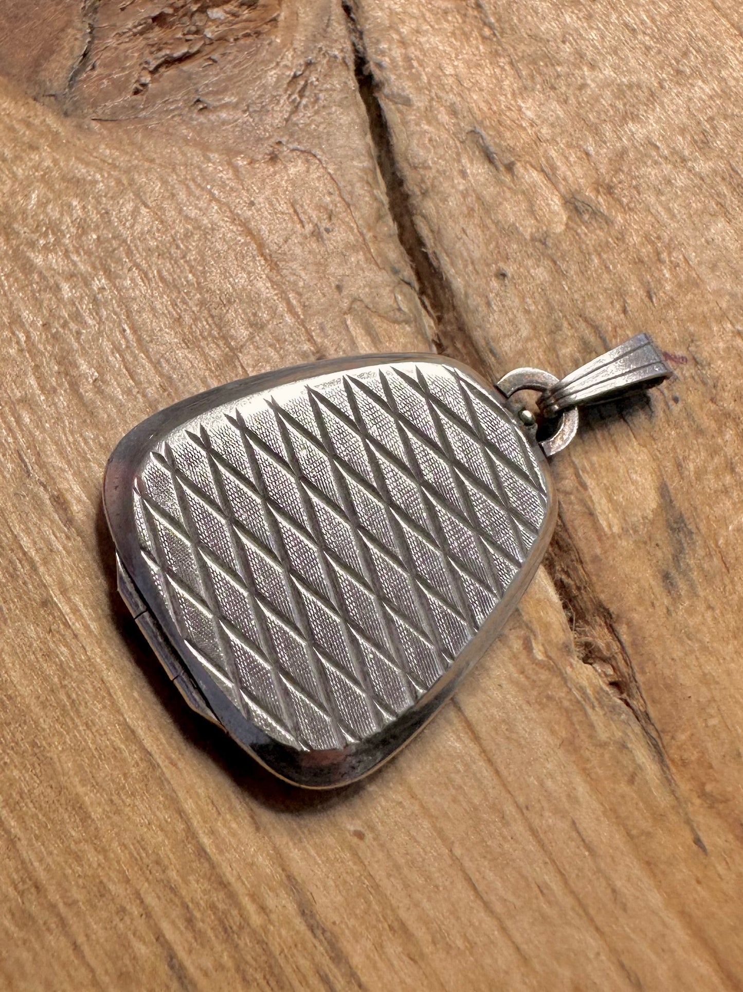 Vintage Abstract Triangle Engraved 835 Silver Locket Pendant