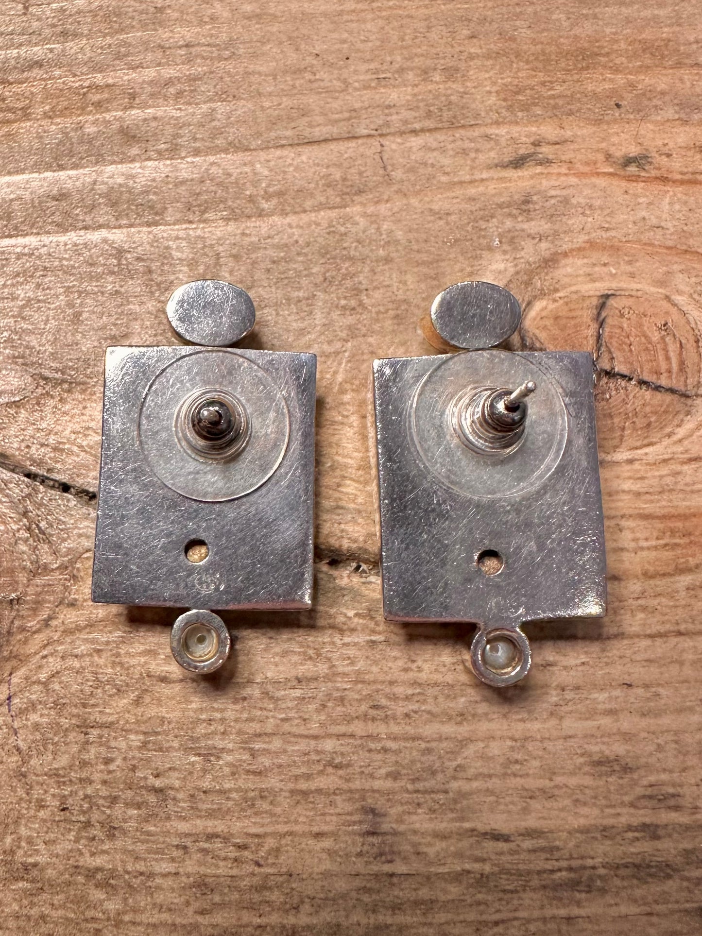 Abstract Opal and Pearl Chunky Studs 925 Silver Earrings
