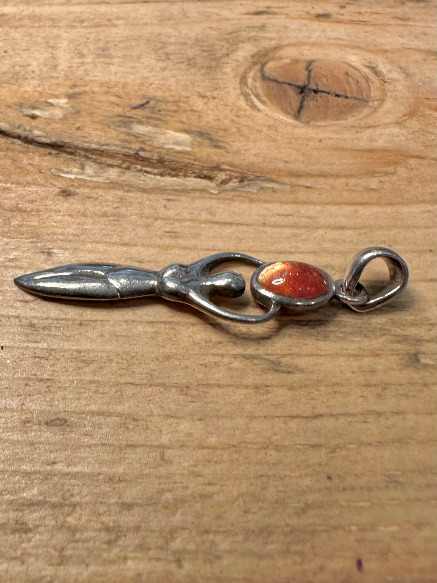Vintage Goddess Orange Stone 925 Silver Pendant