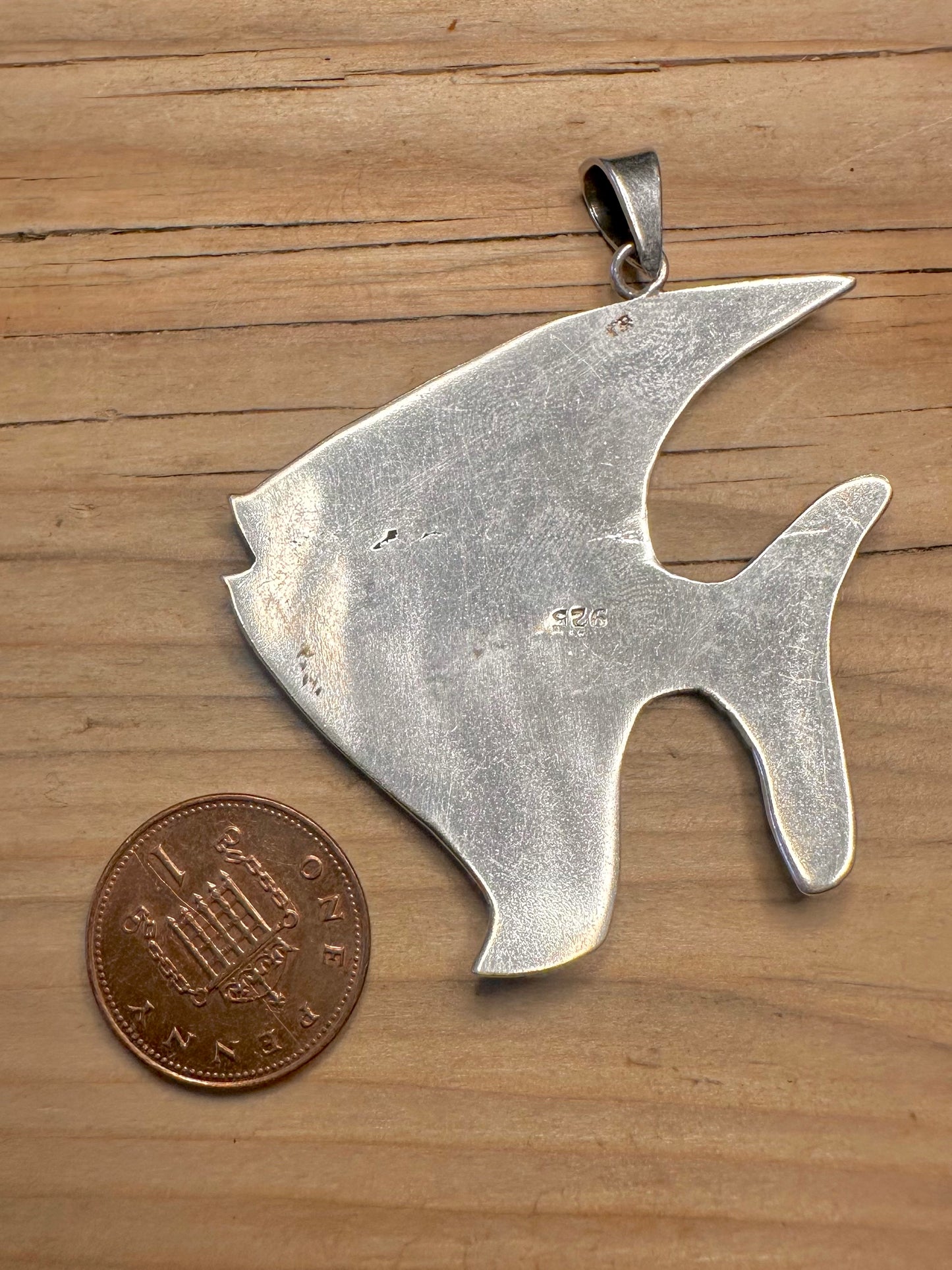 Modernist Angel Enamel Fish 925 Sterling Silver Pendant