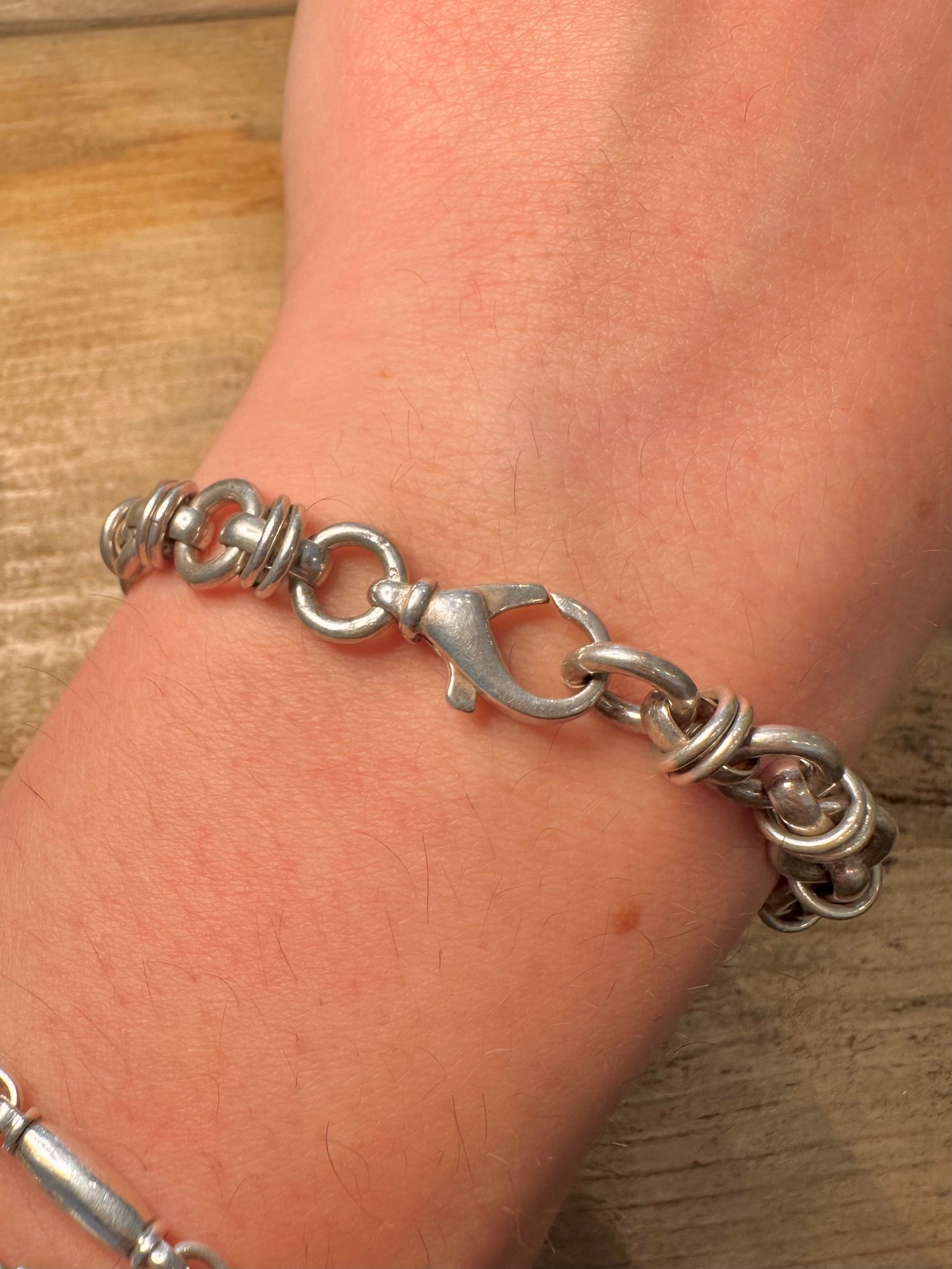Vintage Circle Interlocking Link 925 Silver 7.6 inch Bracelet