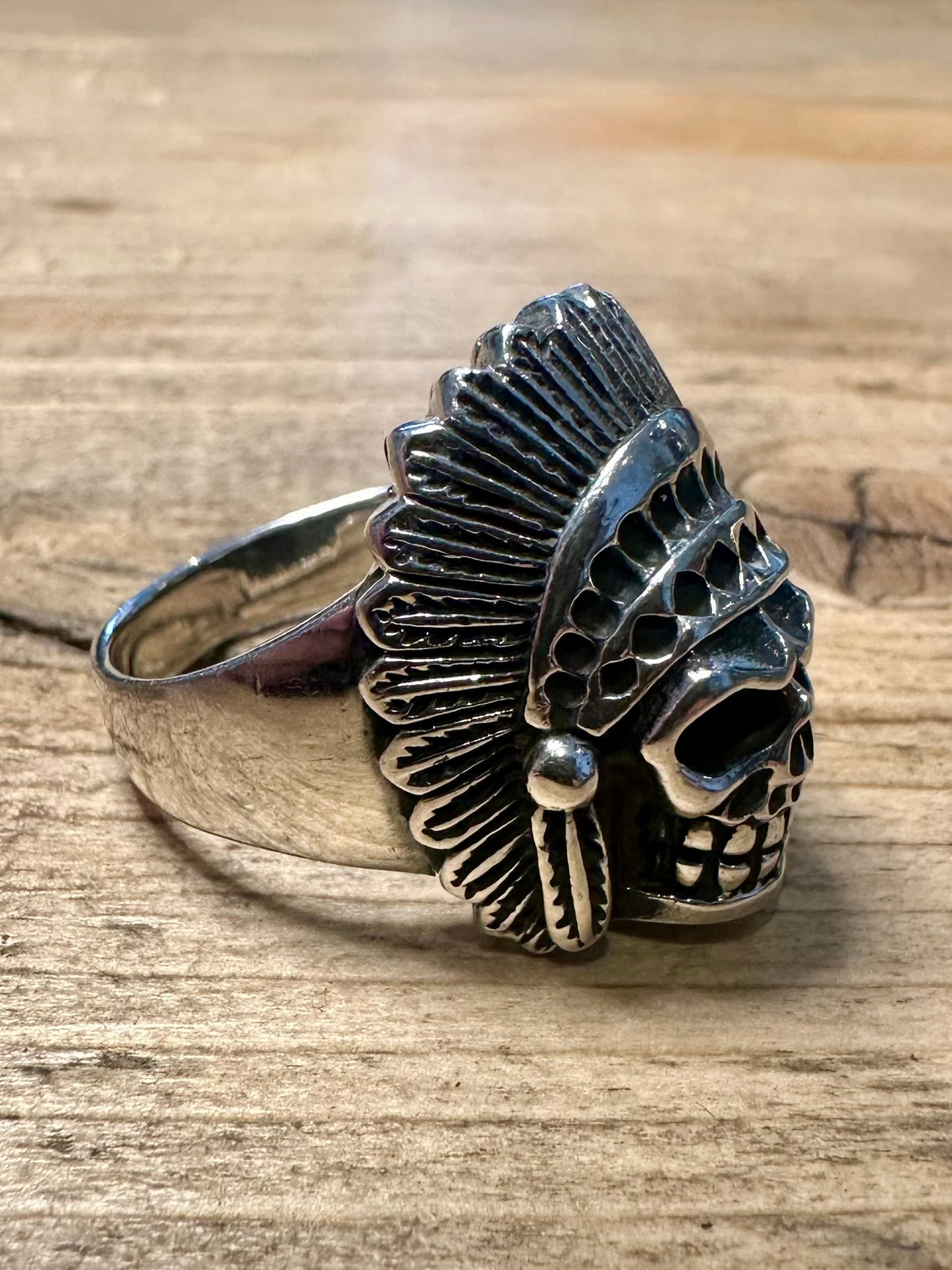 Native American Skull Head 925 Silver Size X1/2 Ring