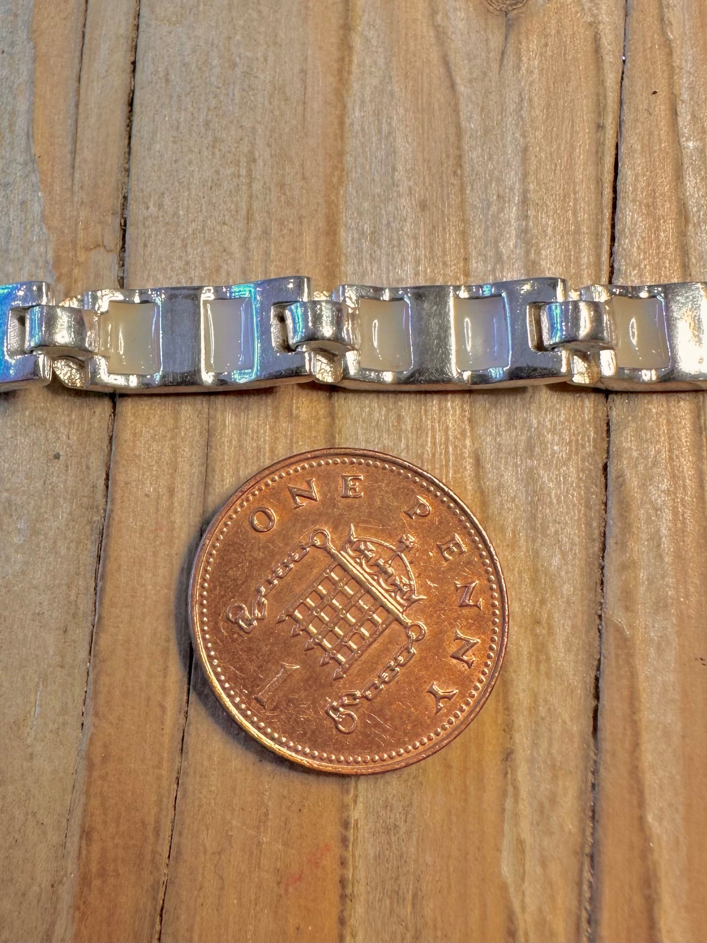 Modern Mother of Pearl Bar 925 Sterling Silver 7 inch Bracelet
