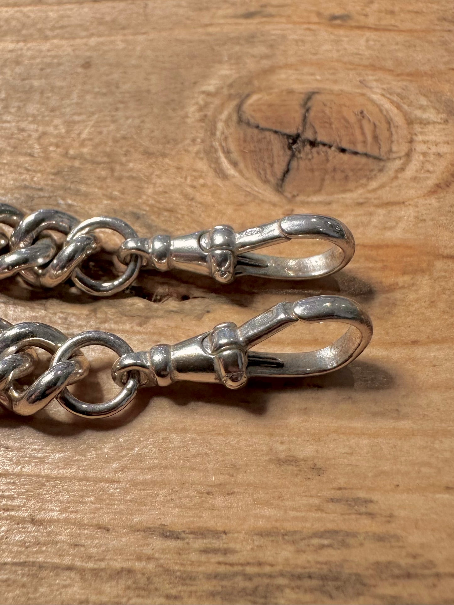Vintage Heavy Close Curb Chain Double Albert Clasp 925 Silver 17.6 inch Necklace