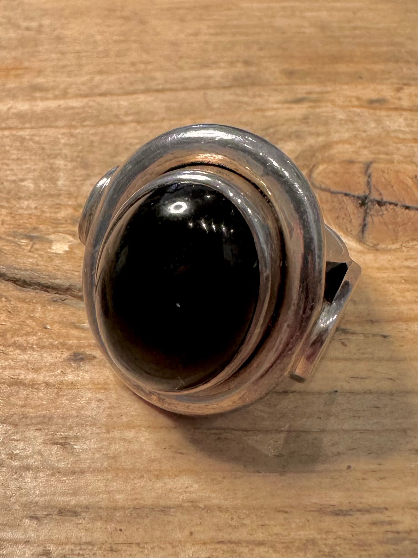Vintage Chunky Onyx Cabachon 925 Silver Size N Ring