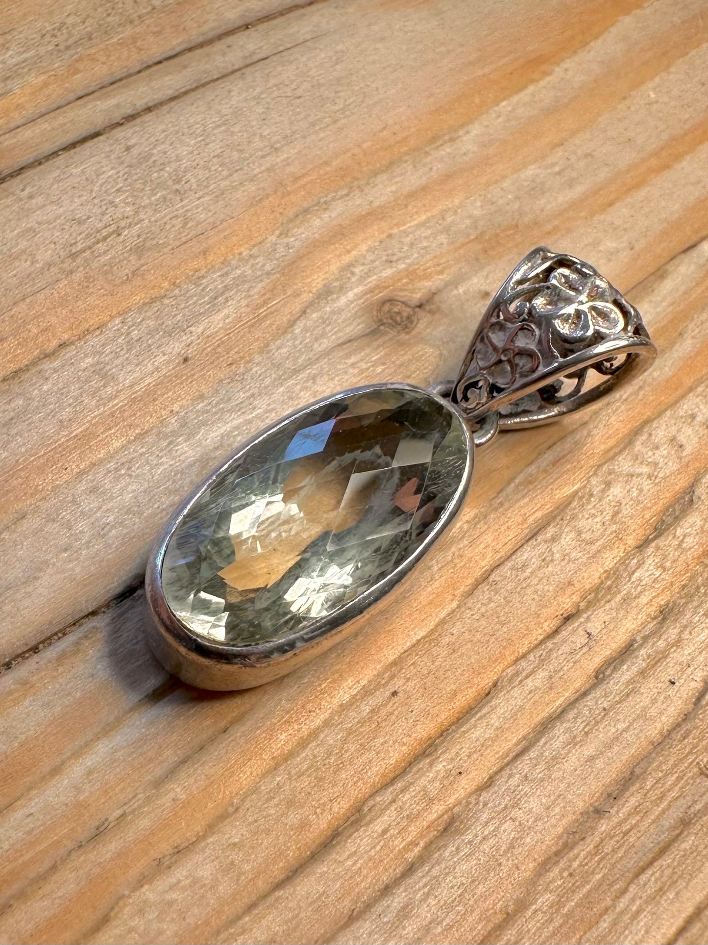 Vintage Green Amethyst Floral 925 Silver Pendant