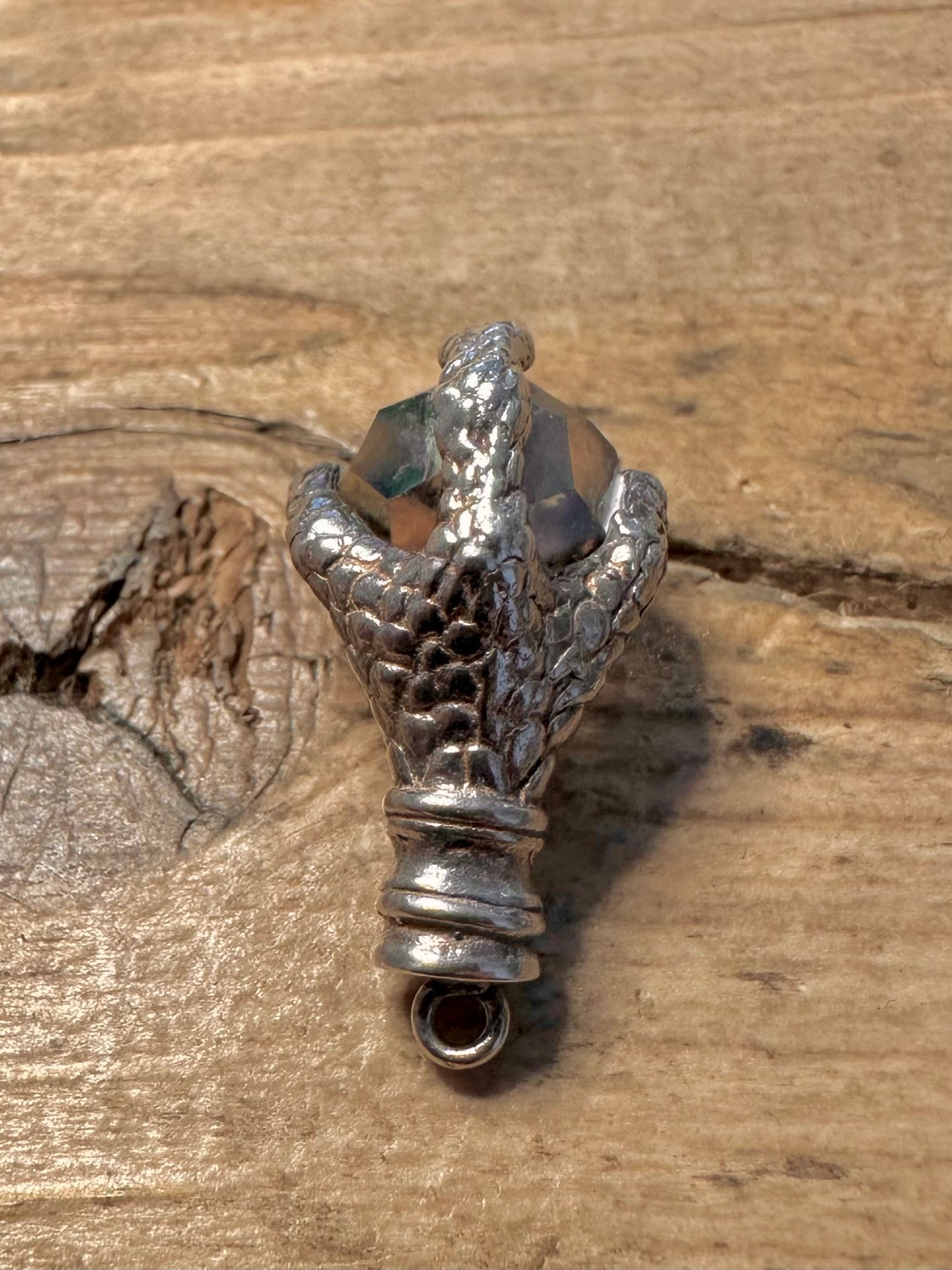 Vintage Large Claw Crystal Ball 925 Silver Charm Pendant