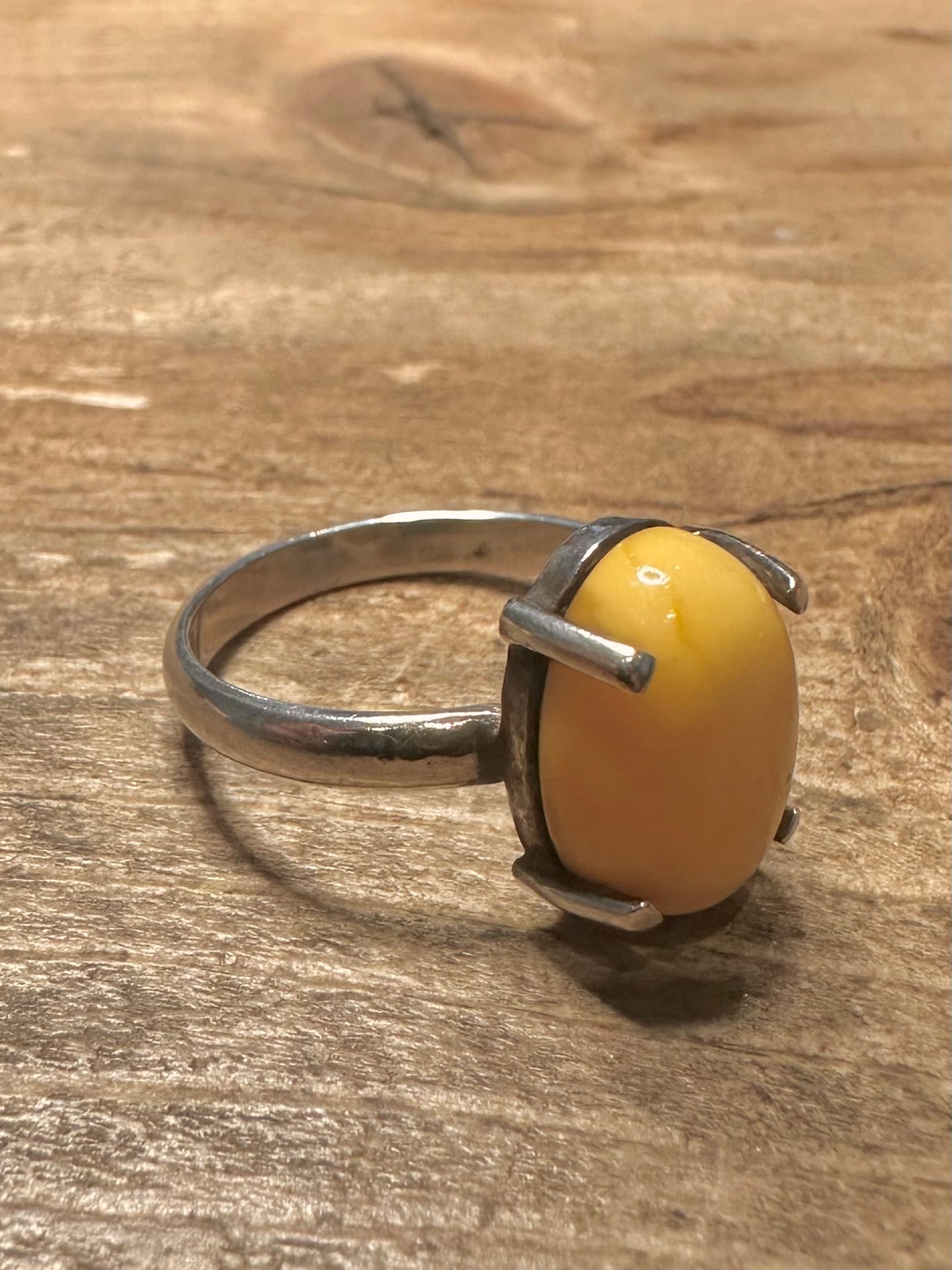 Vintage Butterscotch Amber 925 Silver Size Q Ring