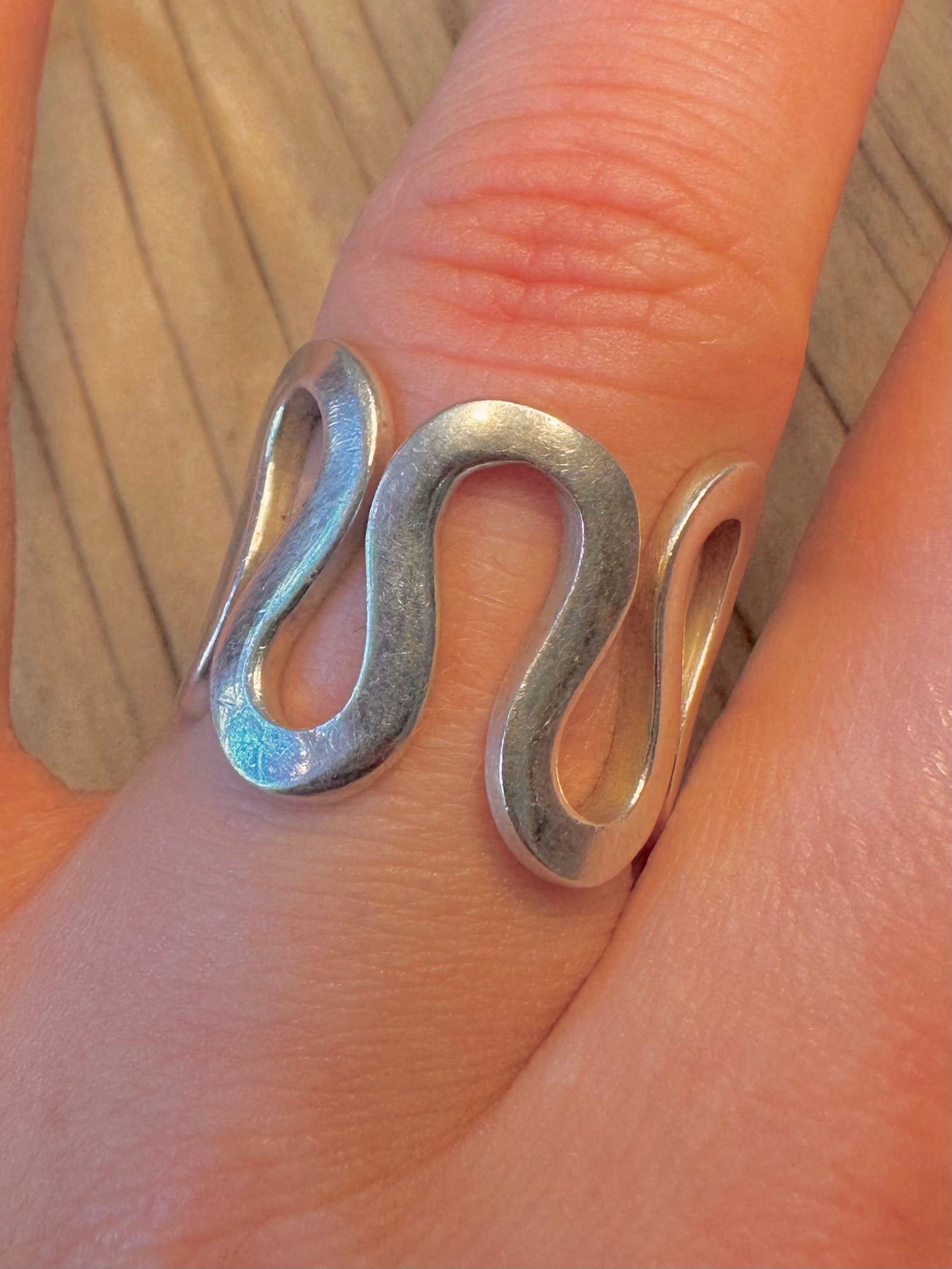 Modernist Wavy Band 925 Sterling Silver Size P1/2 Ring
