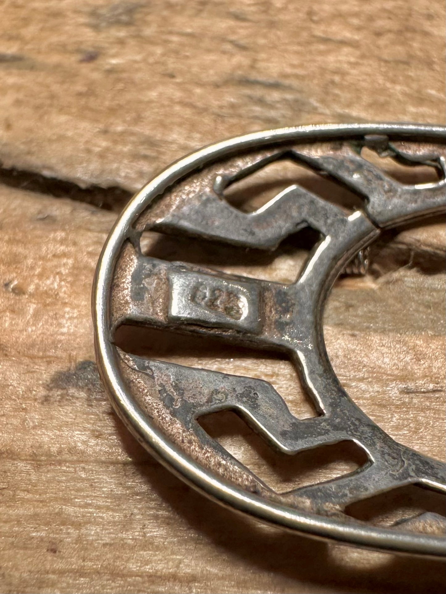 Vintage Greek Key Oval 925 Silver Earrings