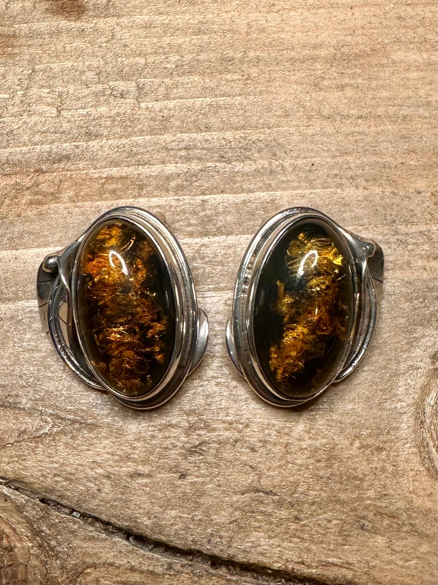 Vintage Baltic Amber Clip On 925 Silver Earrings