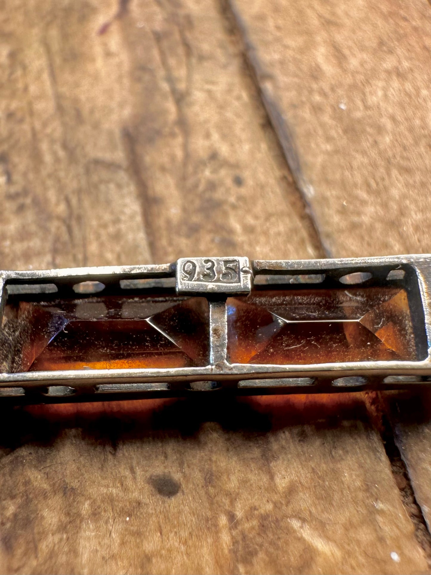 Orange Gemstone Rectangle 835 Silver Brooch
