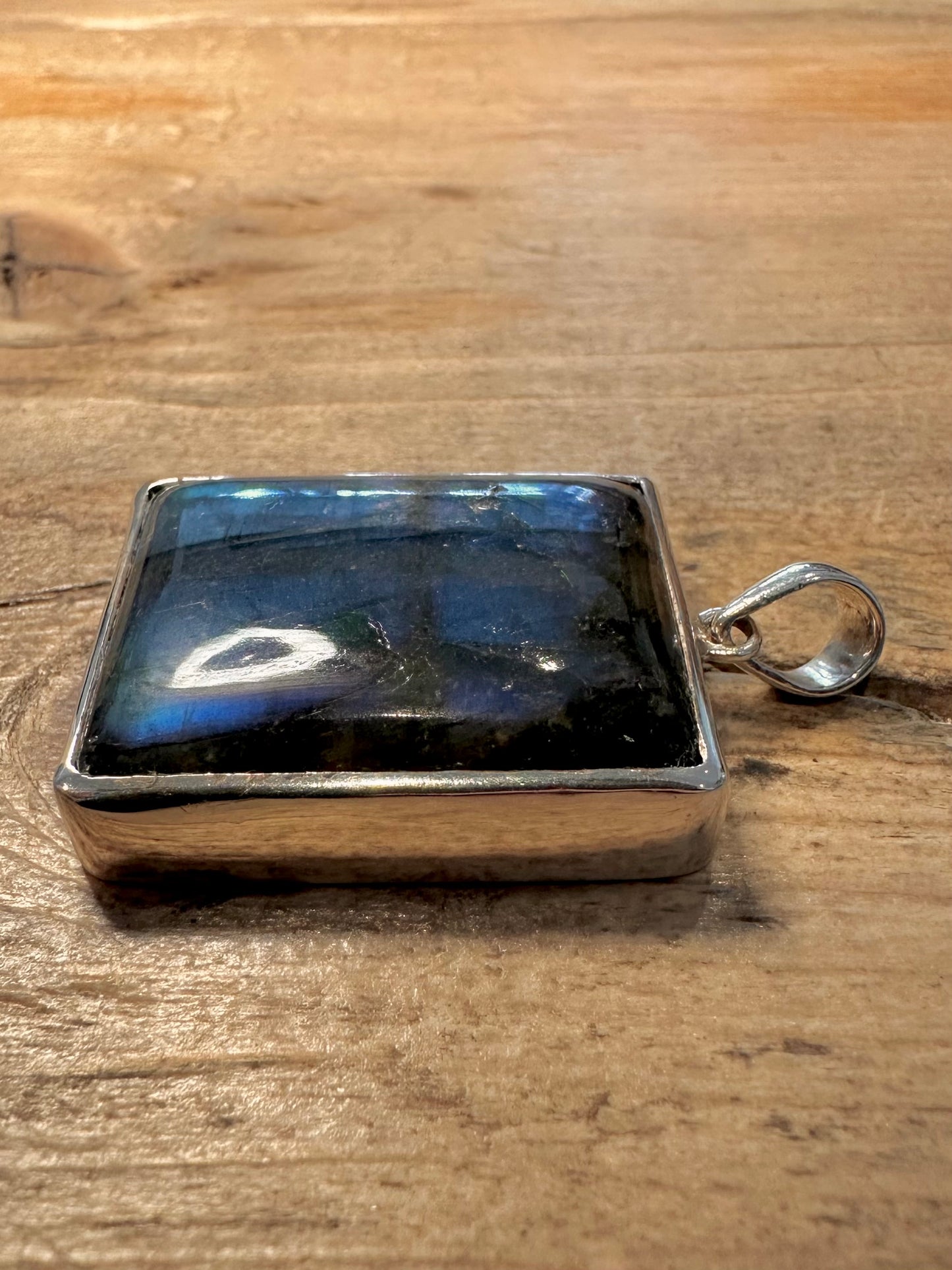 Vintage Rectangle Labradorite 925 Silver Pendant