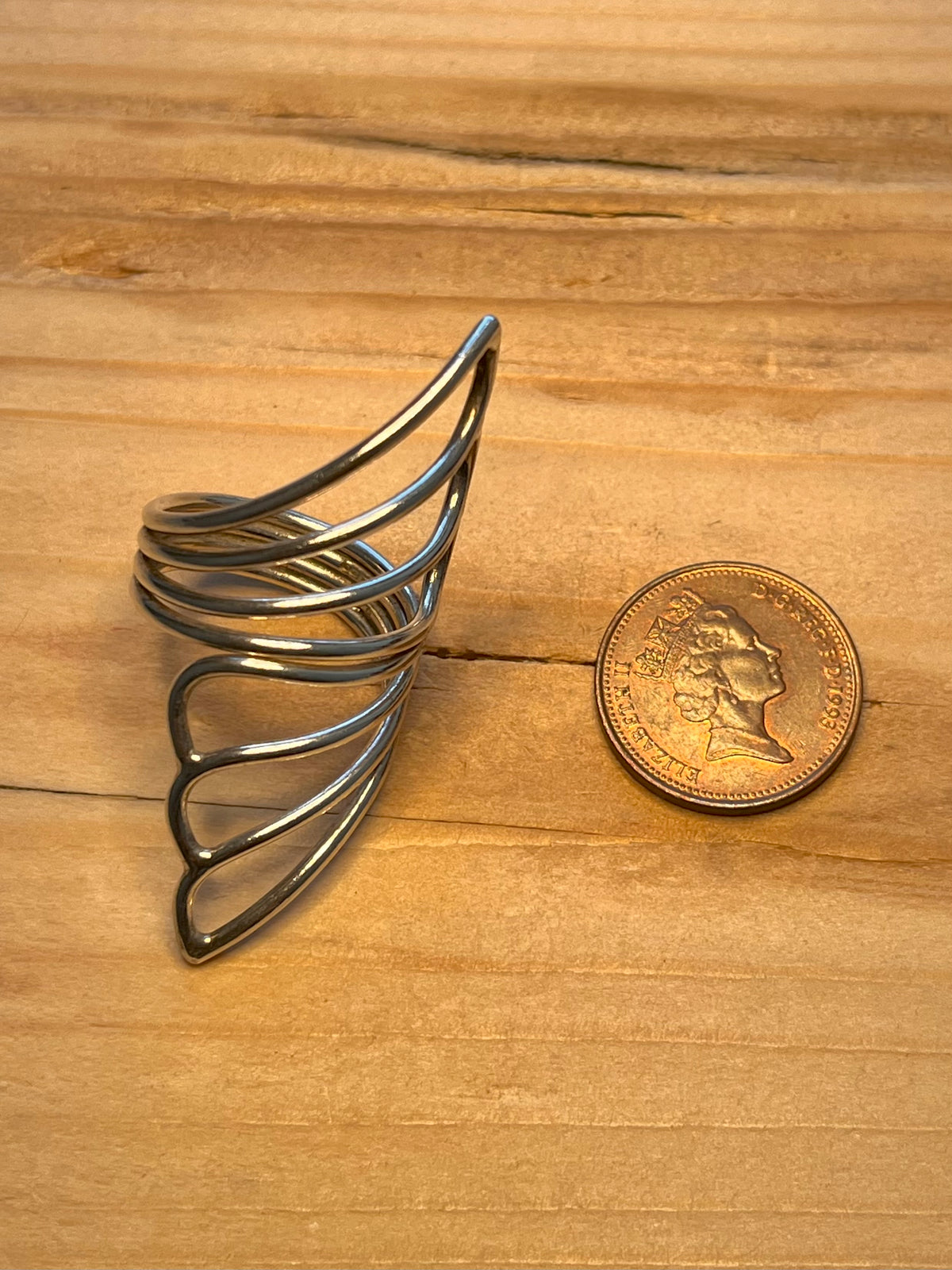 Butterfly Wing Style Long 925 Sterling Silver Size R Ring
