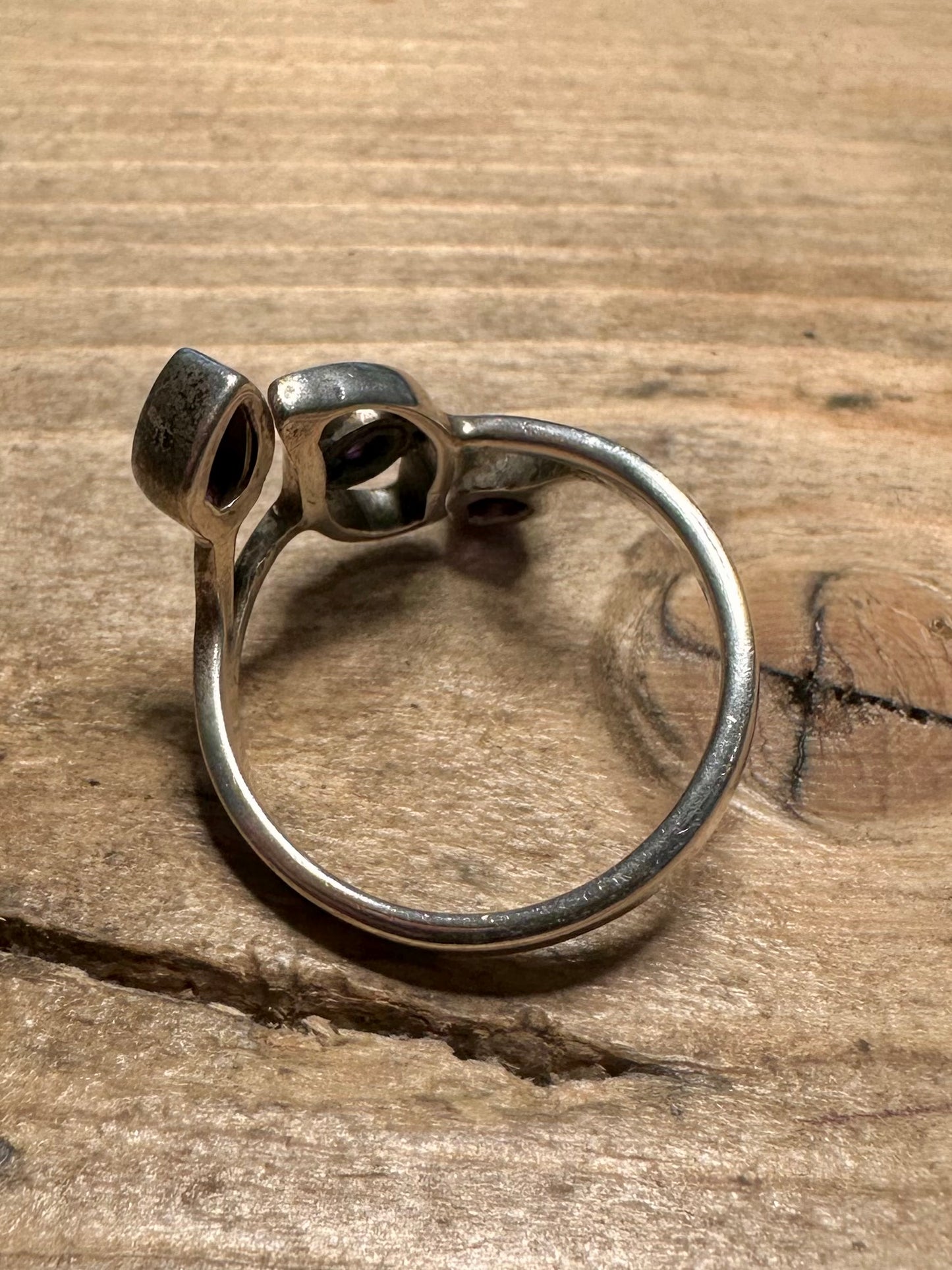 Abstract Amethyst 925 Silver Size T1/2 Ring