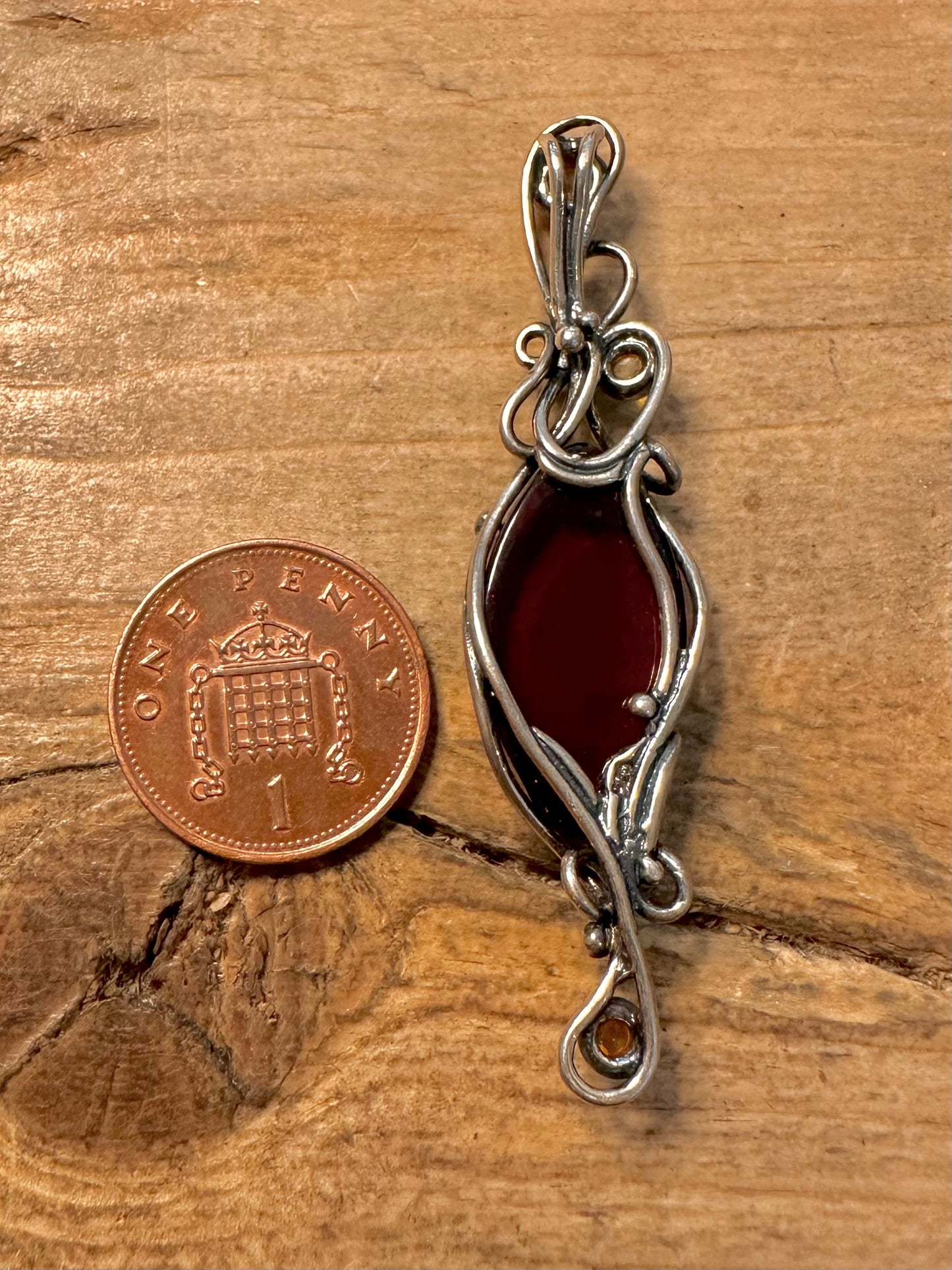 Abstract Orange and Yellow Stone 925 Silver Pendant