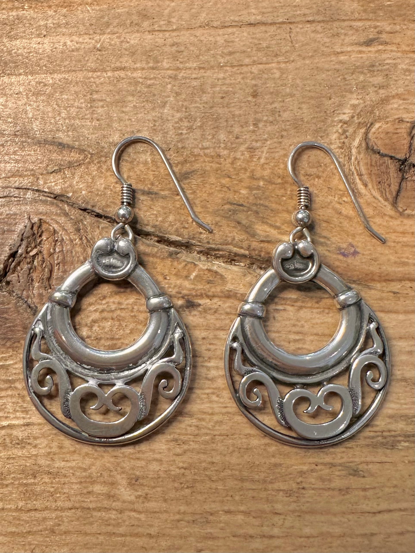 Vintage Filigree Circle 925 Silver Earrings