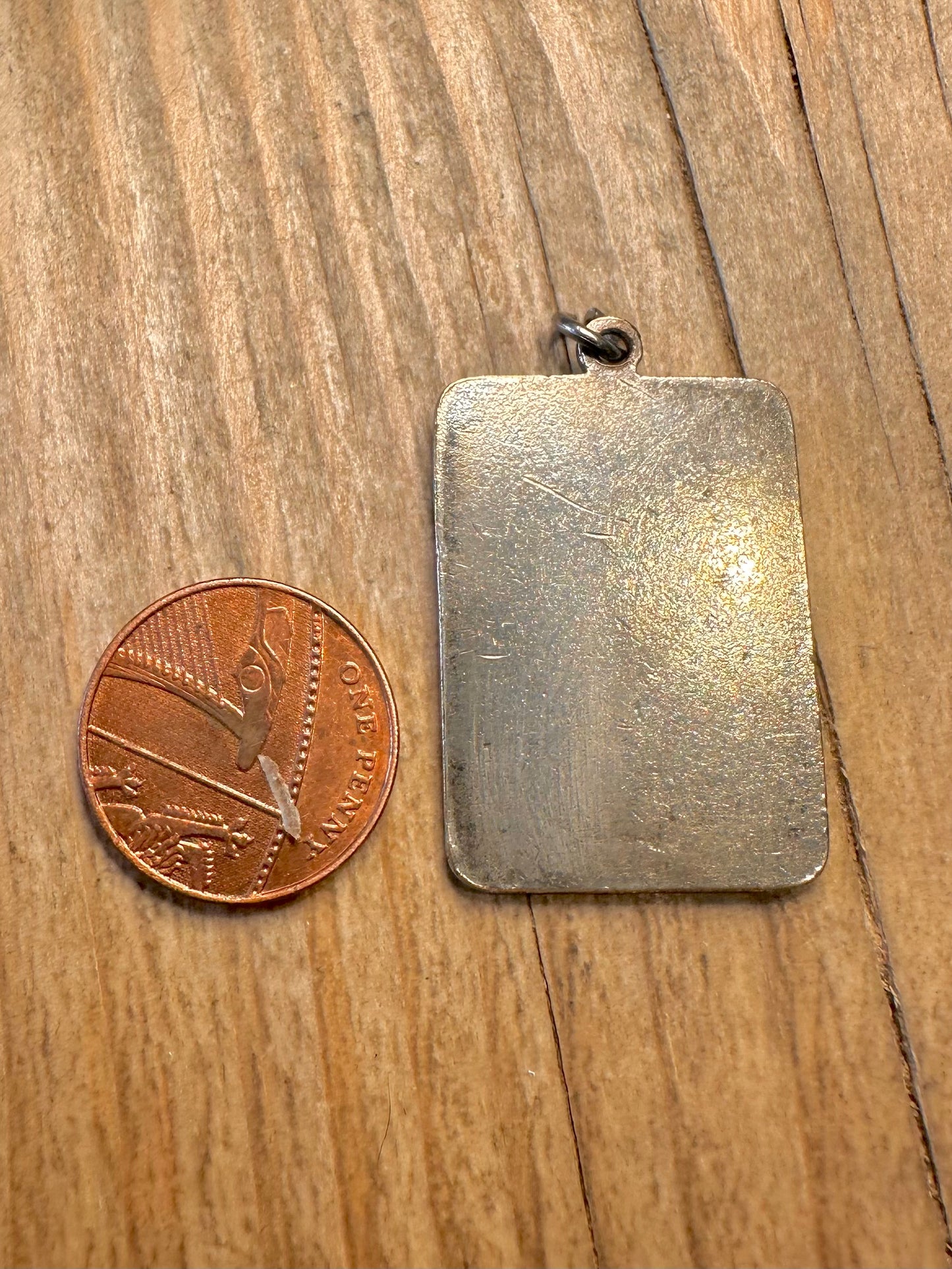 Vintage St Christopher Large Rectangle 925 Sterling Silver Pendant